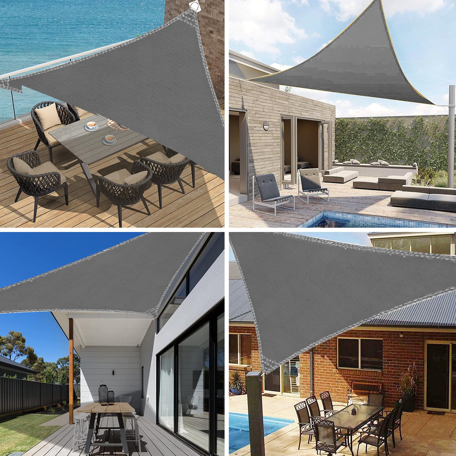 Sonnensegel Dreieckig 3x4x5m, Wasserdichter Sonnenschutz Balkon Markisenstoff Mit Windschutznetz In Grau, 95% UV-Block, Kostenlose 3 Seile