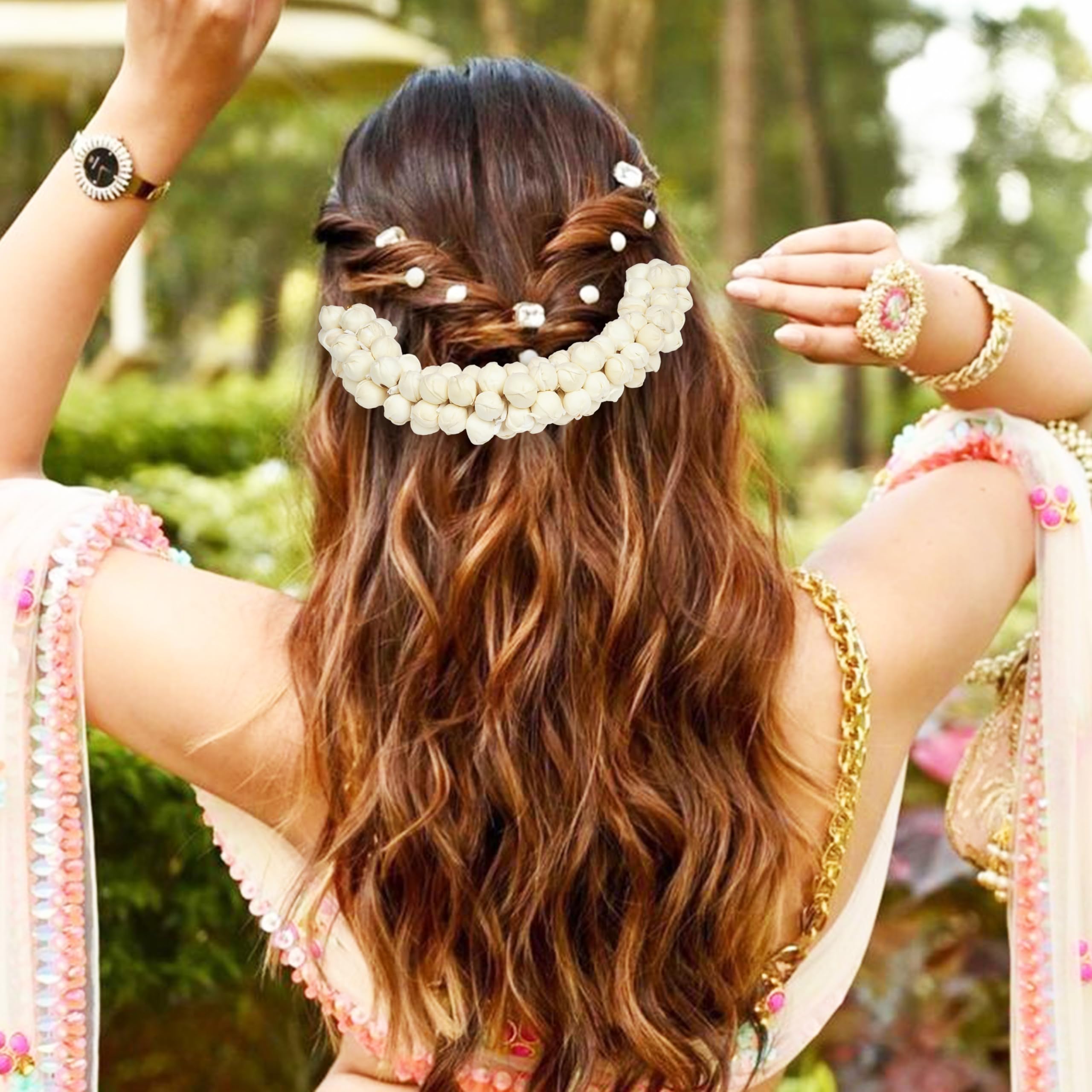 TrendyTrolley Artificial Mogra Gajra 2 Pc Set | Yellow & White Gajra for Women | Bridal Wedding Haldi Mehendi Bride to Be Bharatanatyam Kathak Dance Hair Accessorie | Floral Bun for Hair Styling 3