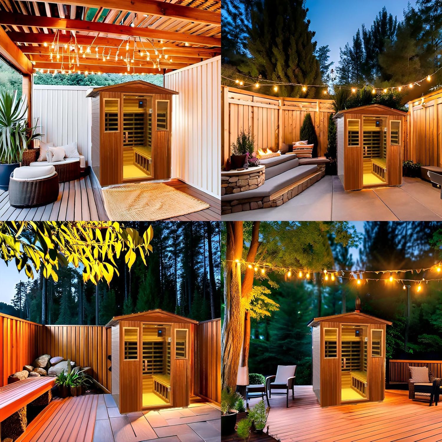 Outdoor Sauna 4 Person Low EMF Far Infrared Sauna for Home, 2050W Mahogany Wooden Sauna Room for Outdoor Indoor Home, with Blue-Tooth, LCD, LED