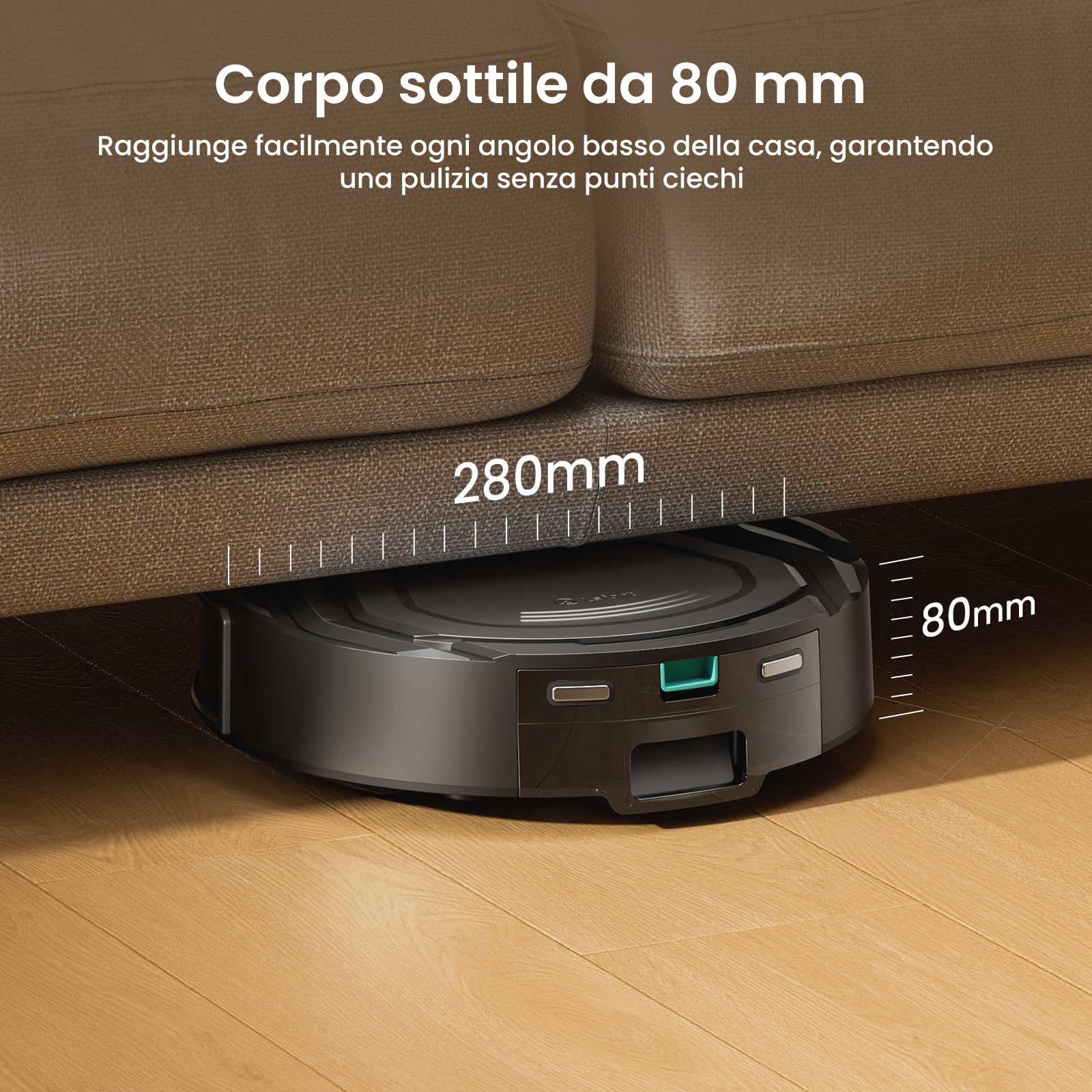 Lefant M210 PLUS Robot Aspirapolvere con Mappatura Laser ToF, 6000Pa, Ultrasottile 8cm, 150 Min, Senza Grovigli, Stazione di Raccolta Automatica 2L, Wi-Fi/APP/Alexa, Nero