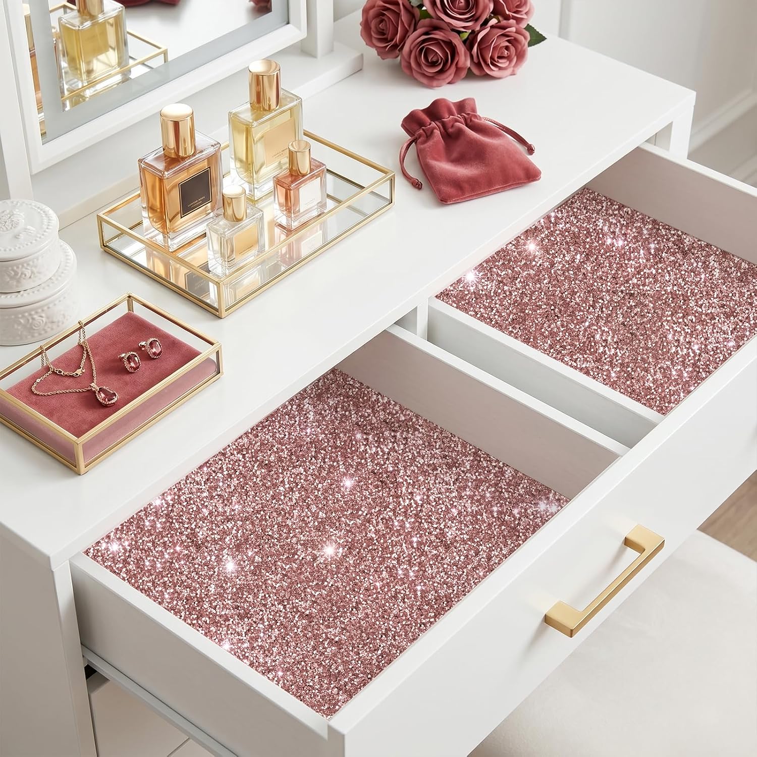 VEELIKE Thick Pink Glitter Peel and Stick Wallpaper 15.7''x354'' Chunky Sparkle Contact Paper for Accent Walls Girls Room Self Adhesive Removable Gillter Fabric Pink Wallpaper for Furniture Room Decor