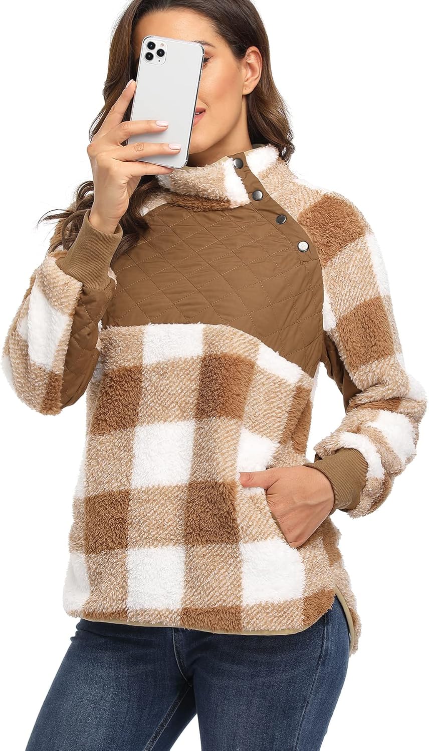 VIISHOW Women’s Long Sleeves Quilt Coat Turtleneck Oblique Button Neck Fleece Pullover Coat Sweatshirts Outwear with Pocket VIISHOW Women’s Long Sleeves Quilt Coat Turtleneck Oblique Button Neck Fleece Pullover Coat Sweatshirts Outwear with Pocket