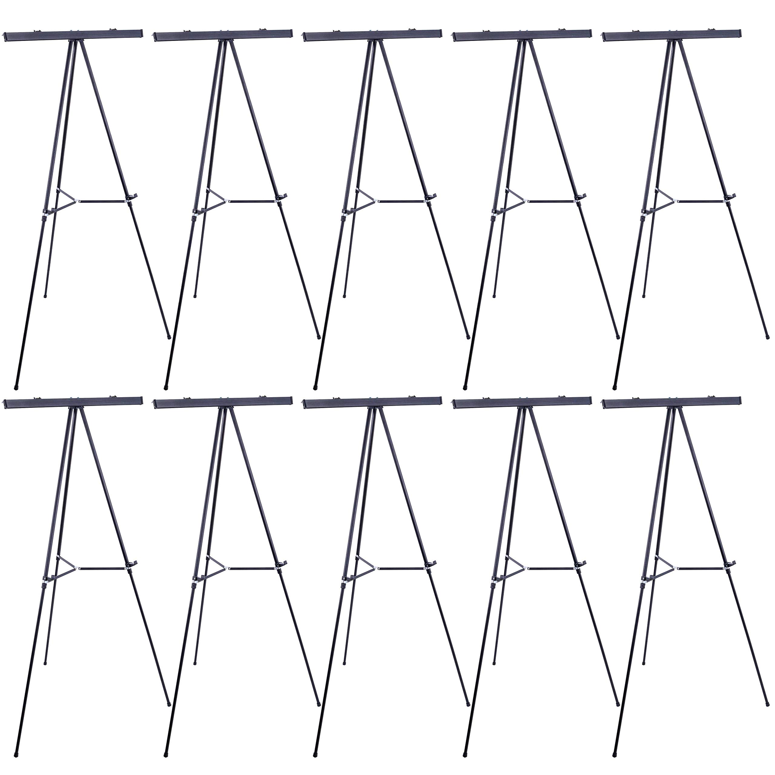 U.S. Art Supply 66" High Boardroom Black Aluminum Flip Chart Easel & Presentation Stand (10 Pack) - Adjustable Floor/Tabletop, Portable Tripod, Holds 25 lbs., for Chart Paper, Poster Boards, & Pads