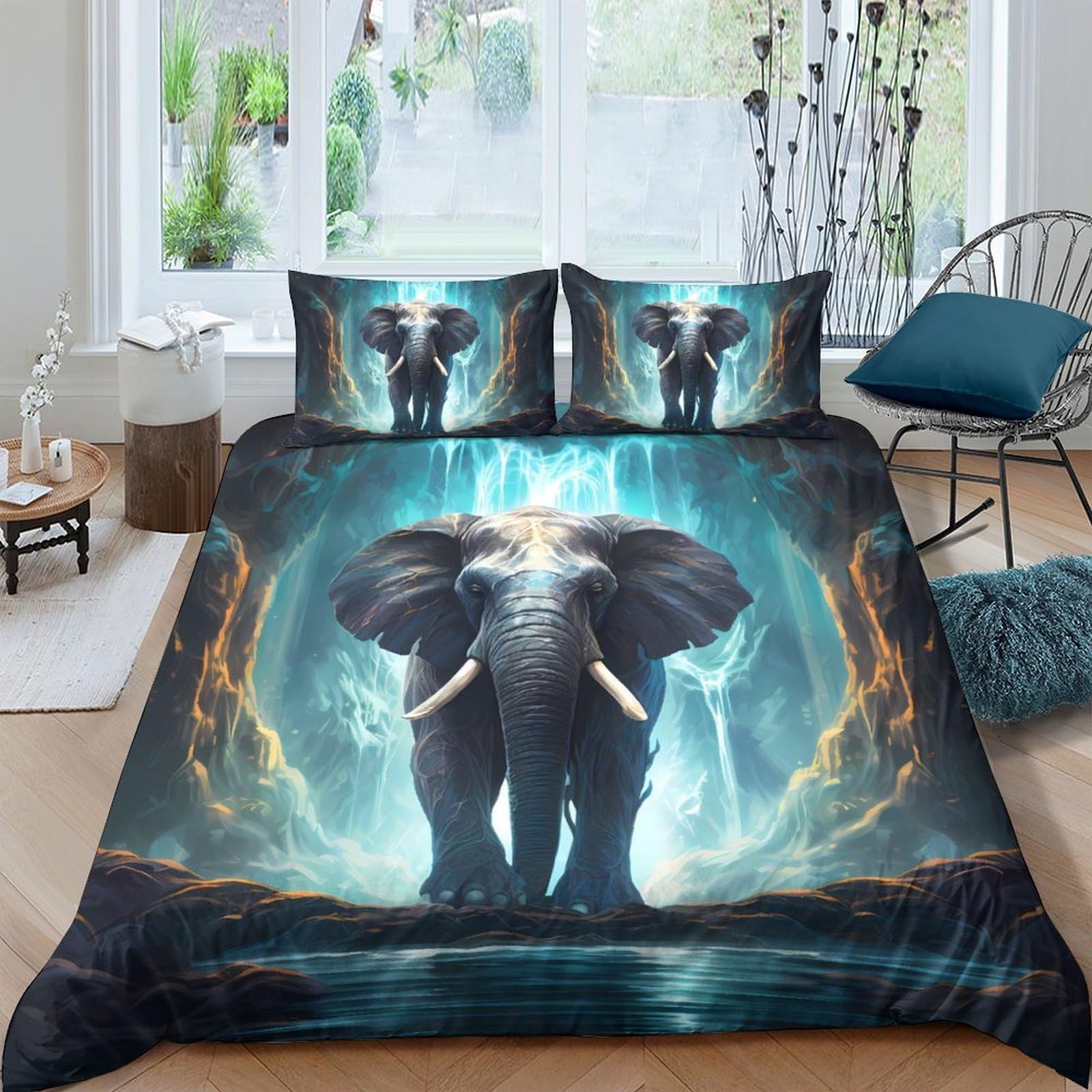 Ctjqhvkz Style-6 3D Printed Majestic Elephant Fitted Sheet Microfiber Soft Anti-Slip Cosmic Aura Bed Cover For Bedroom Guest Room Decor Single（135X200cm）
