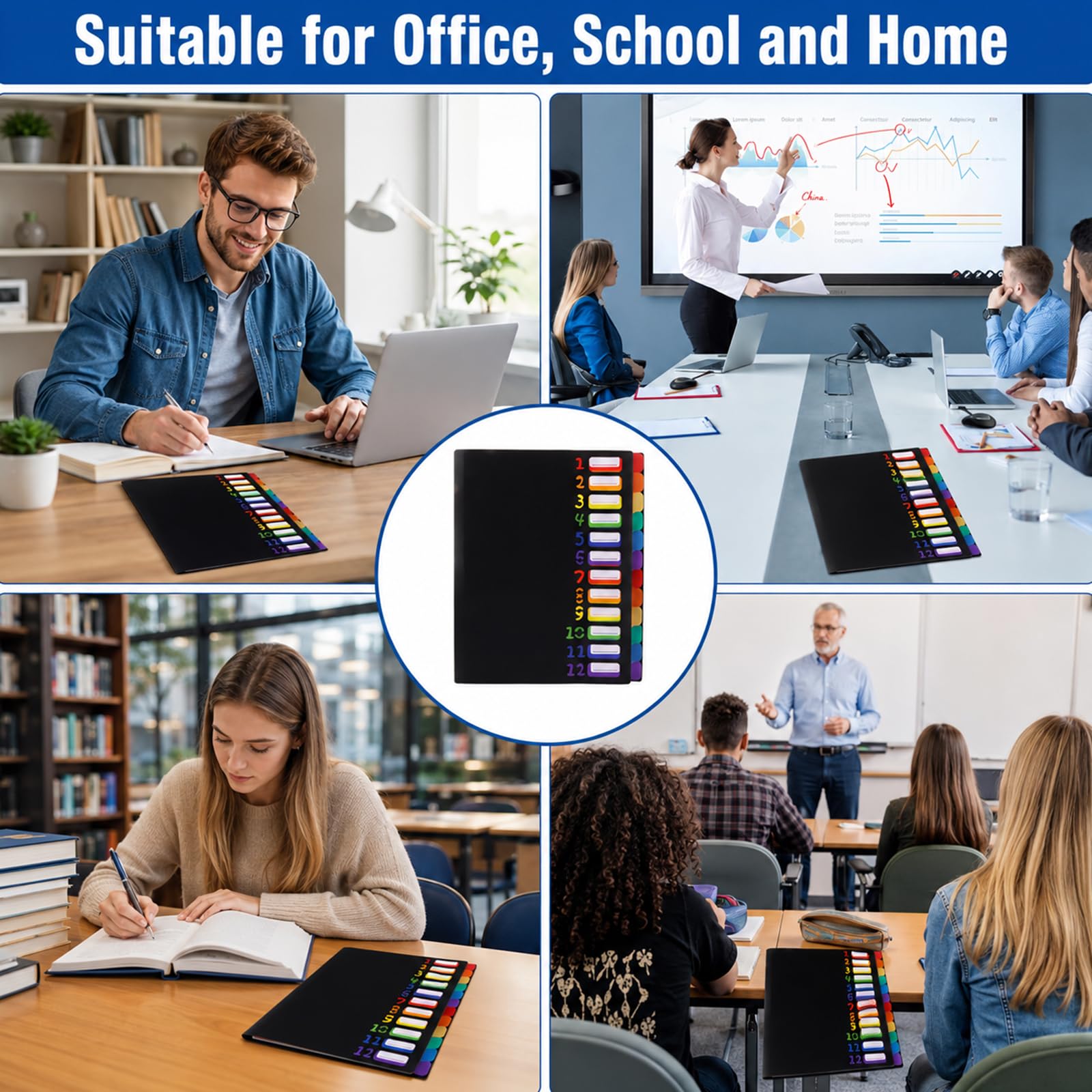 2 Stück Dokumentenmappe A4, Ordnungsmappe a4 mit 12 Fächern, Wasserabweisende Fächermappe mit Indexfenster, PP Dokumententasche für Büro, Schule, Homeoffice