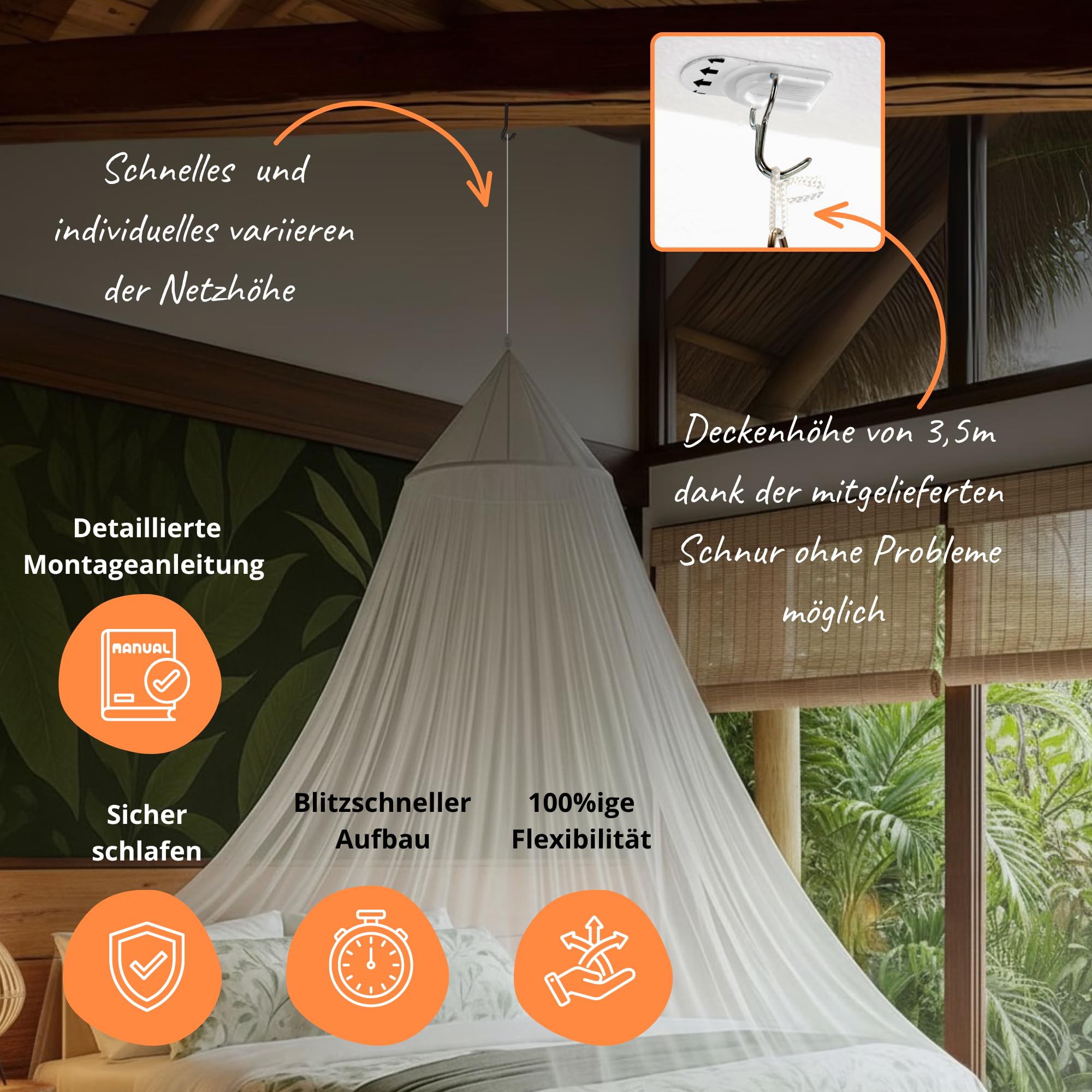 Querfeldein | Moskitonetz Bett - Mückennetz für Doppelbett 180x200 | Outdoor Mosquito net für Camping & Reise | Fliegennetz, Bettvorhang, Mückenschutz für Kinderbett, Balkon oder Terrasse