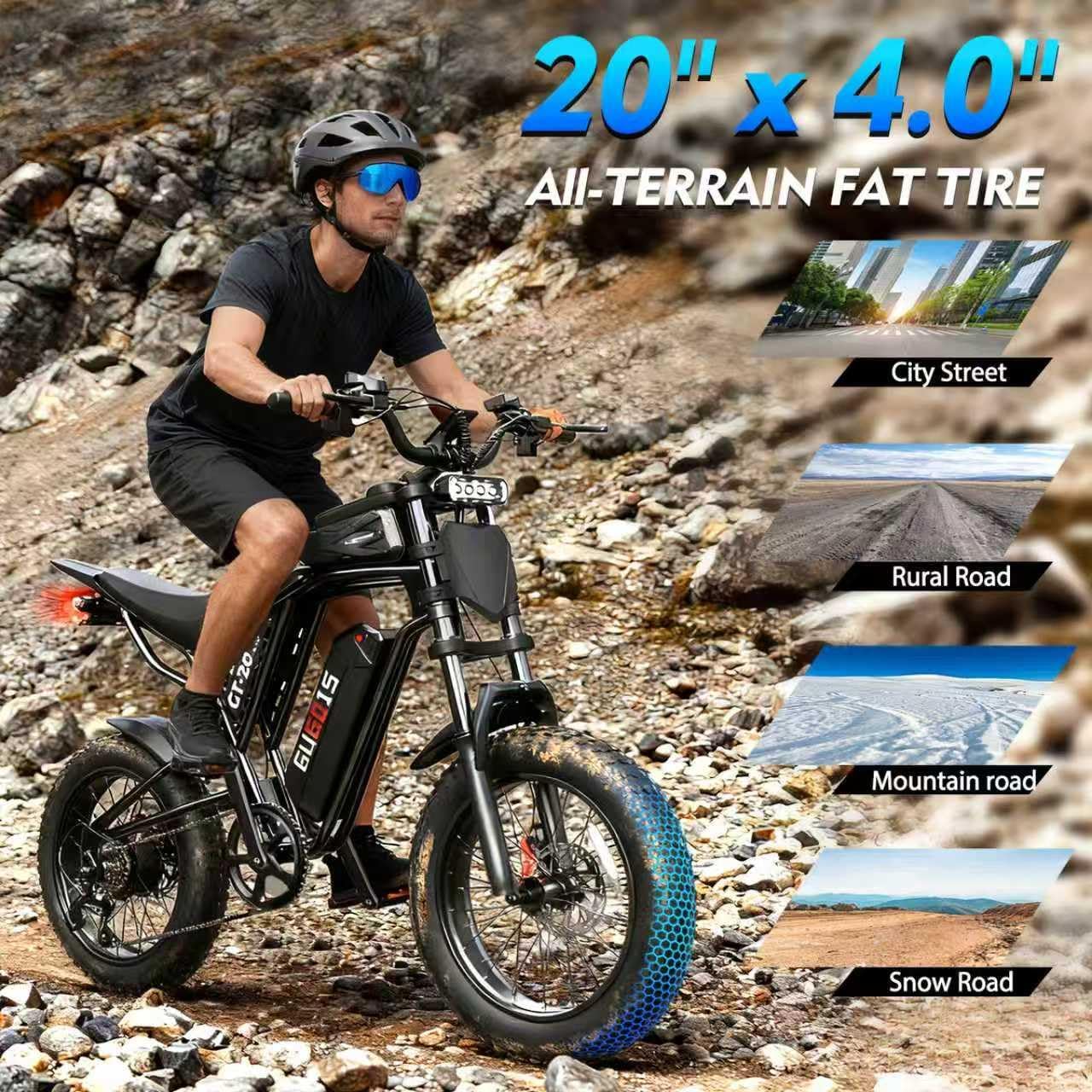 Electric Bike for Adults,1000/1500W, 30/35MPH, 48V 15.6/20AH Battery, Max 30-60 Miles Electric Dirt Bike, 20" Fat Tire Ebikes, UL2849&GCC Certified Electric Motorcycle for Mountains, Snow, Sand, Road