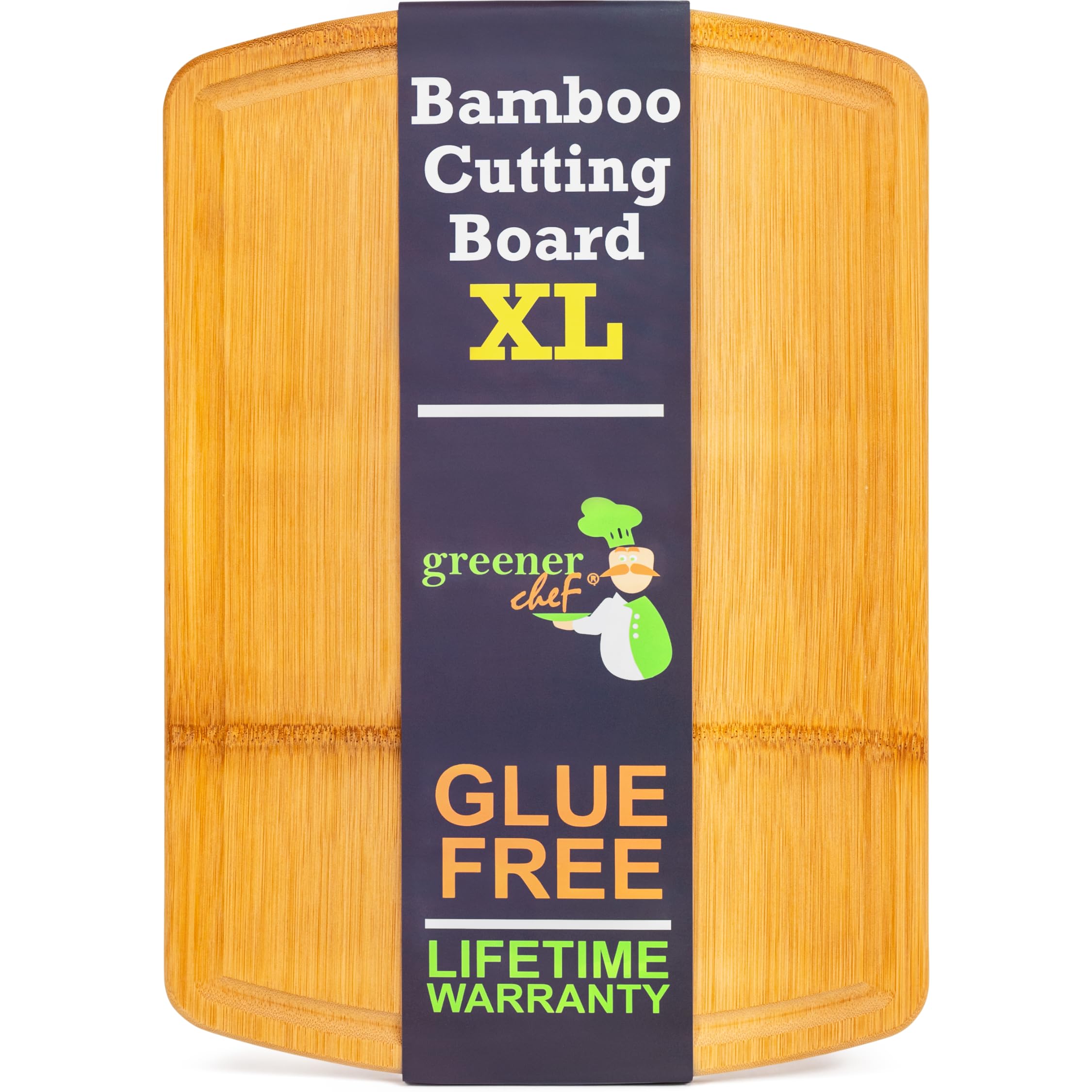 Greener Chef Safest No Glue Extra Large Bamboo Cutting Board 18 Inch – Lifetime Replacements, Family-Friendly Organic Wood Cutting Boards for Kitchen - Wood Cutting Board and Chopping Board