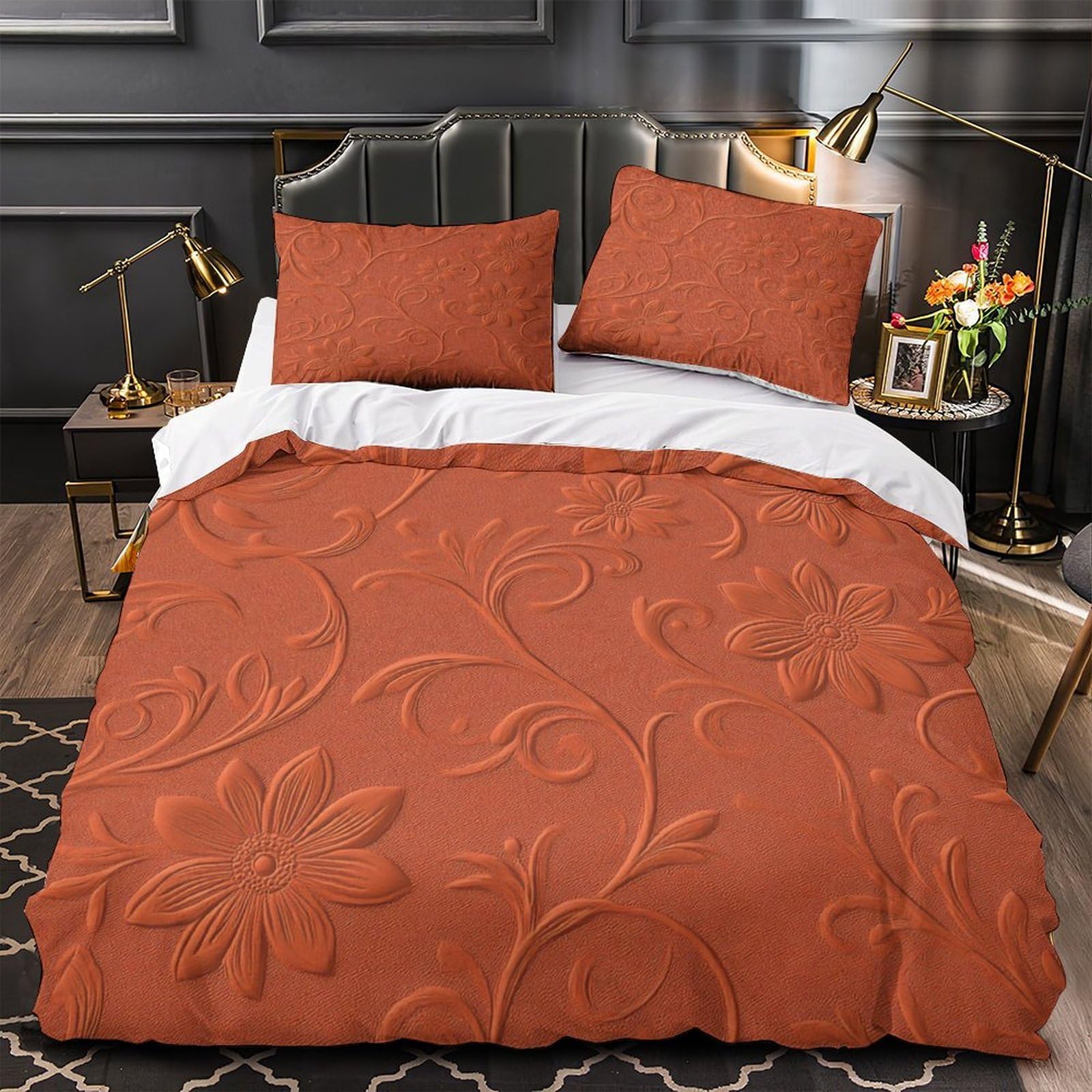 Housse de couette 3D 260x220 cm en microfibre imprimée ornée pour lit Super King