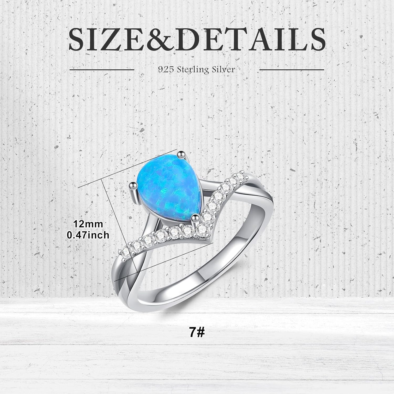 925 Silver Blue Pear-Cut Opal Ring with Moissanite-Staggered Arm Design Ring Statement-rings Opal Jewelry Gifts for Women Her - Image 6
