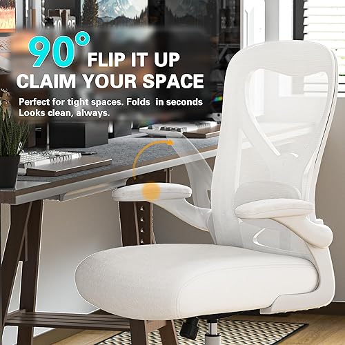 Miniatura 6 de Silla de escritorio de oficina con soporte lumbar ergonómico, cojín de asiento extra grueso, brazos abatibles, respaldo de malla transpirable, silla