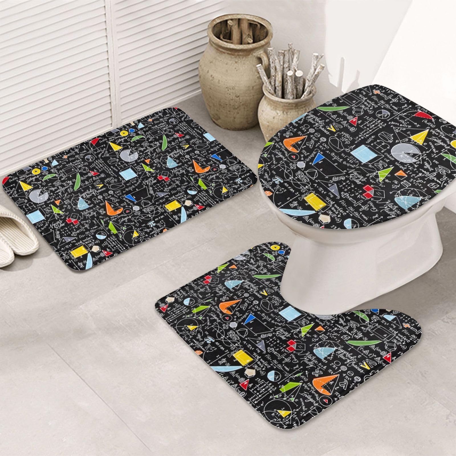 Tapis de bain 3 pièces : la solution antidérapante et lavable style Mathématiques