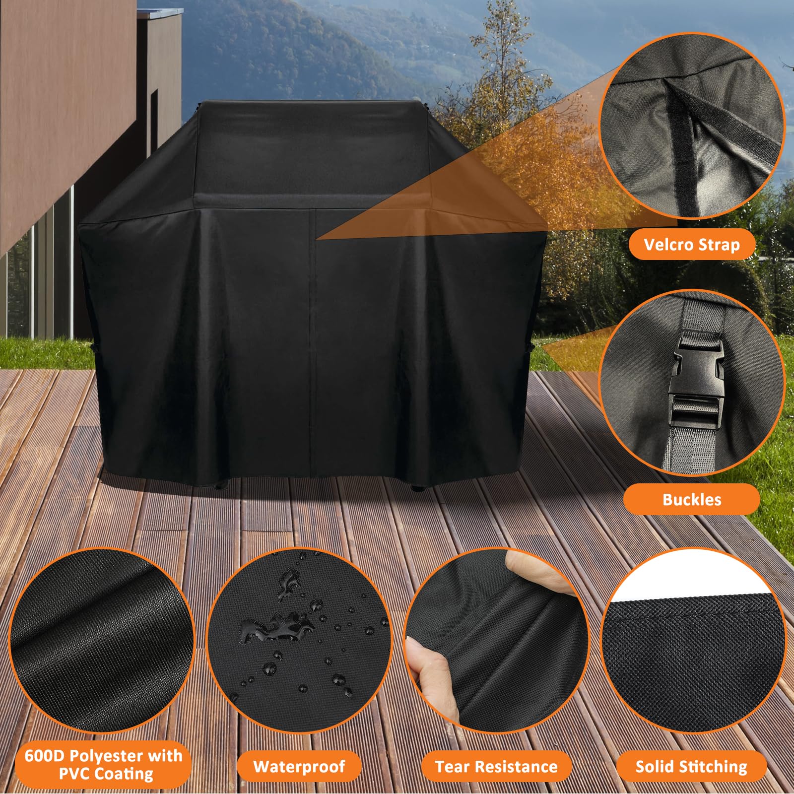 Grillabdeckung 61500 für Napoleon Prestige PRO 500 und Prestige 500 Grill, 600D strapazierfähiges PU-Material, wasserdichte Grillabdeckung, Klettverschluss, verstellbare Schnallenriemen