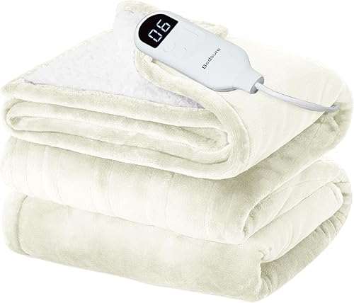 Bedsure Manta eléctrica individual  Manta térmica de franela suave, calentamiento rápido con 10 ajustes de tiempo y 6 ajustes de calor, regalo