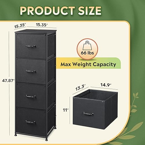 Miniatura 3 de DEVAISE Archivador de 4 cajones, gabinete de almacenamiento de tela para oficina en casa, archivador vertical para carpetas tamaño A4carta, color