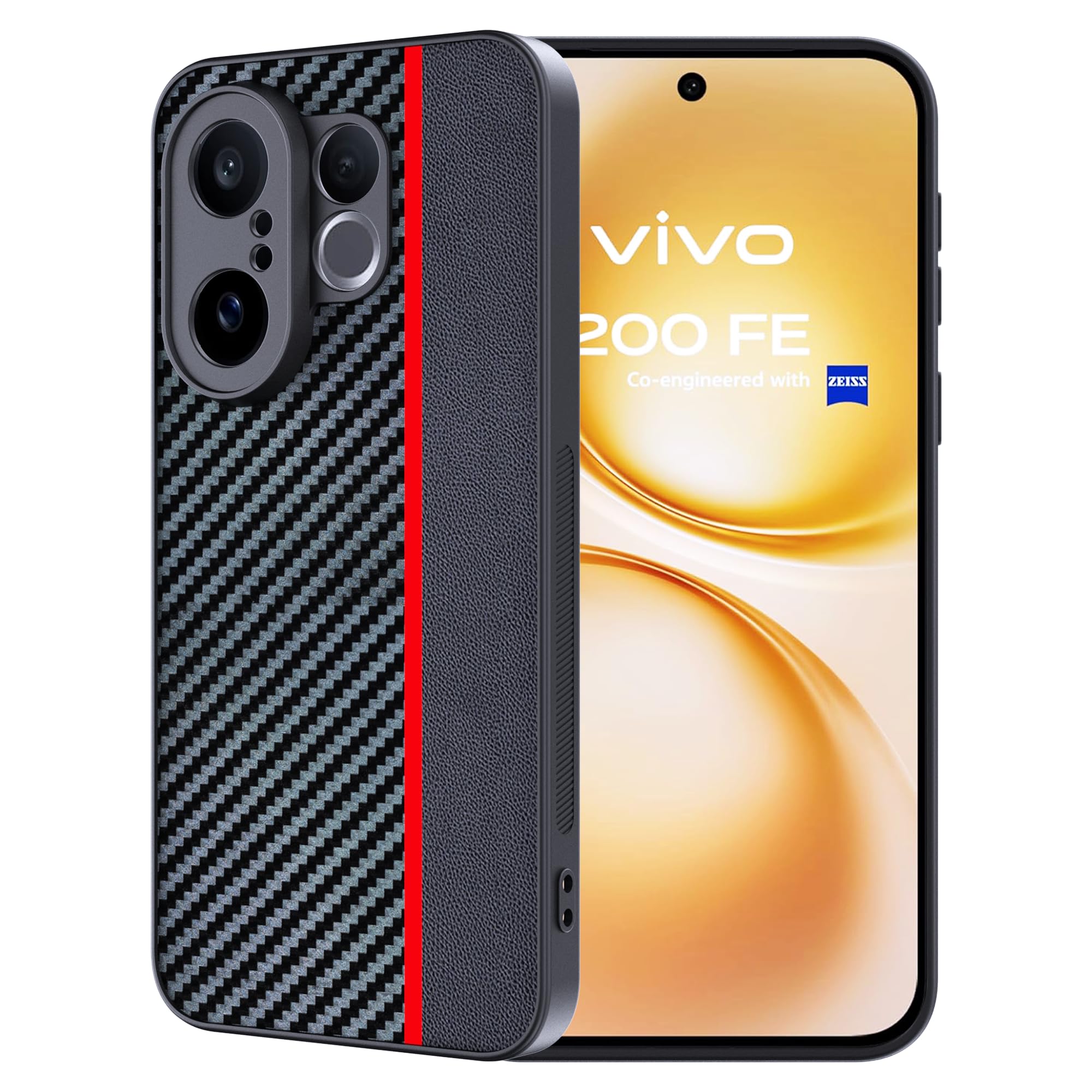 FDHYFGDY Hülle für Vivo X200 FE Schutzhülle Case – Wasserdicht und Stoßfest – Handyhülle aus Carbonfaser kompatible Vivo X200 FE Case-Rot und Schwarz