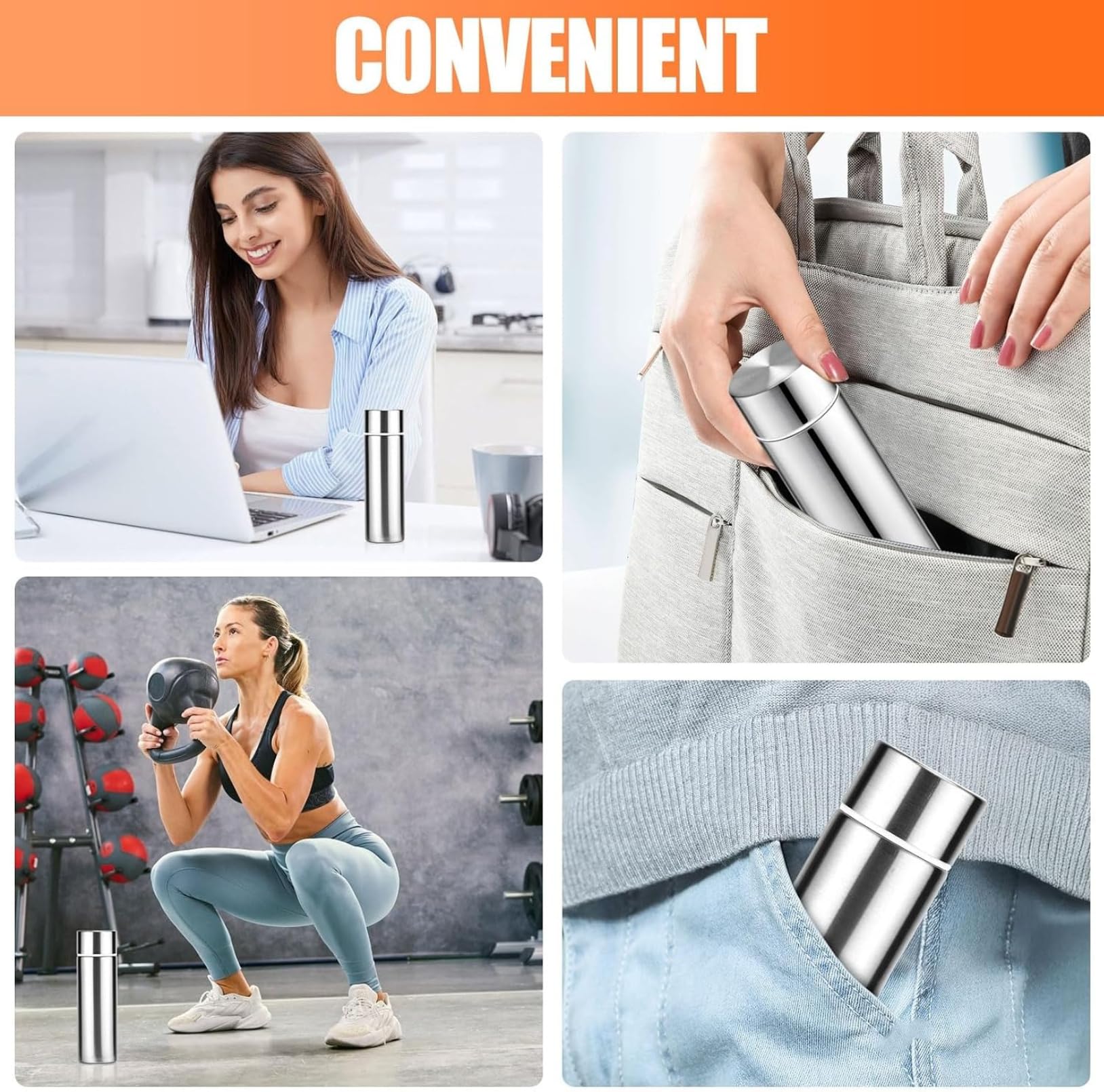 Mini borracce per l'acqua, confezione da 4, 130 ml, in acciaio inox