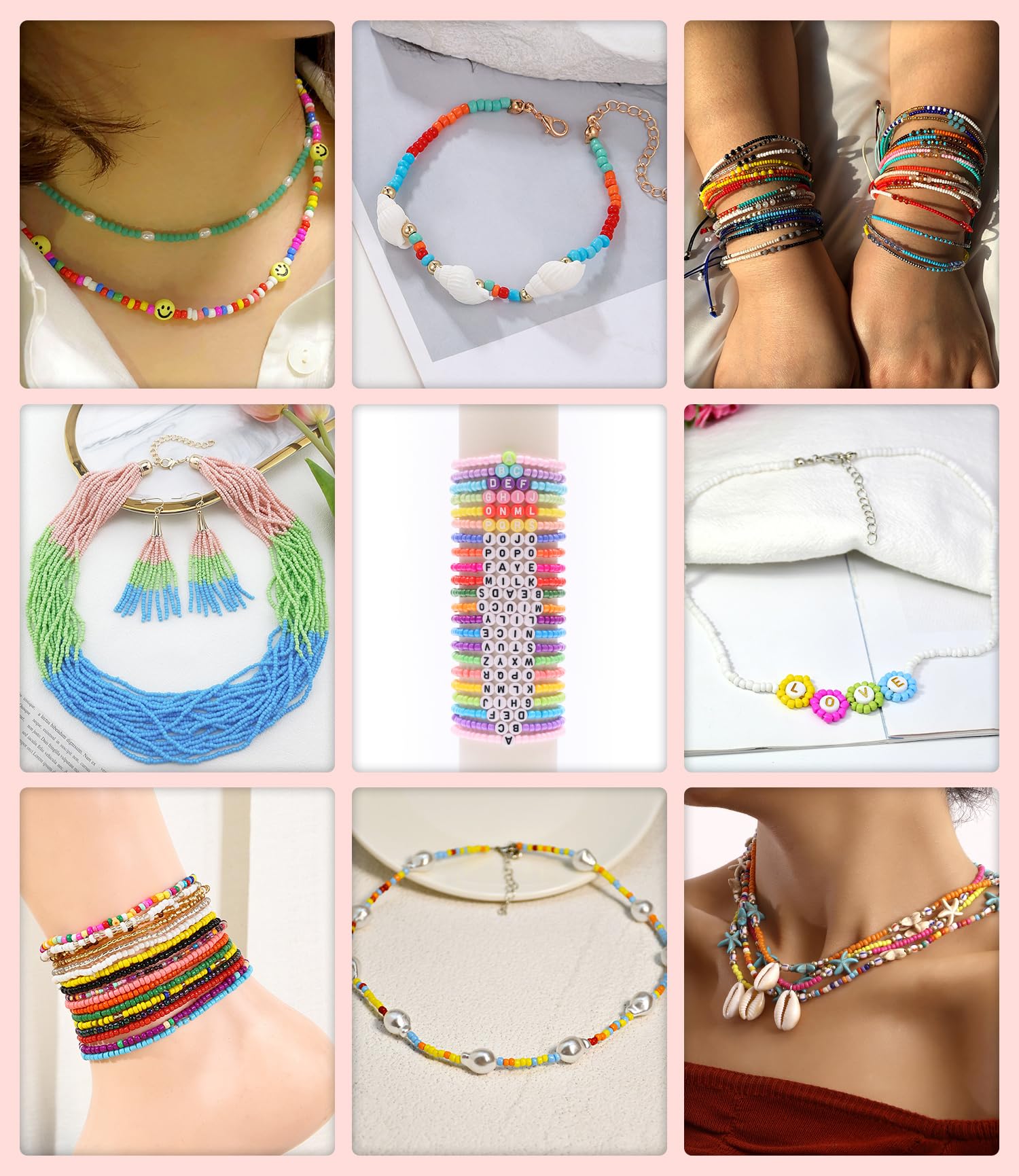 Kit Abalorios Niñas VAIYNWOM Abalorios Para Hacer Pulseras Niñas, Juguete De Cuentas De Niños Para Enhebrar Collares, Perlas Juego De Regalo Para Niña 4 Años, 24 Cuentas Enhebrar Collares