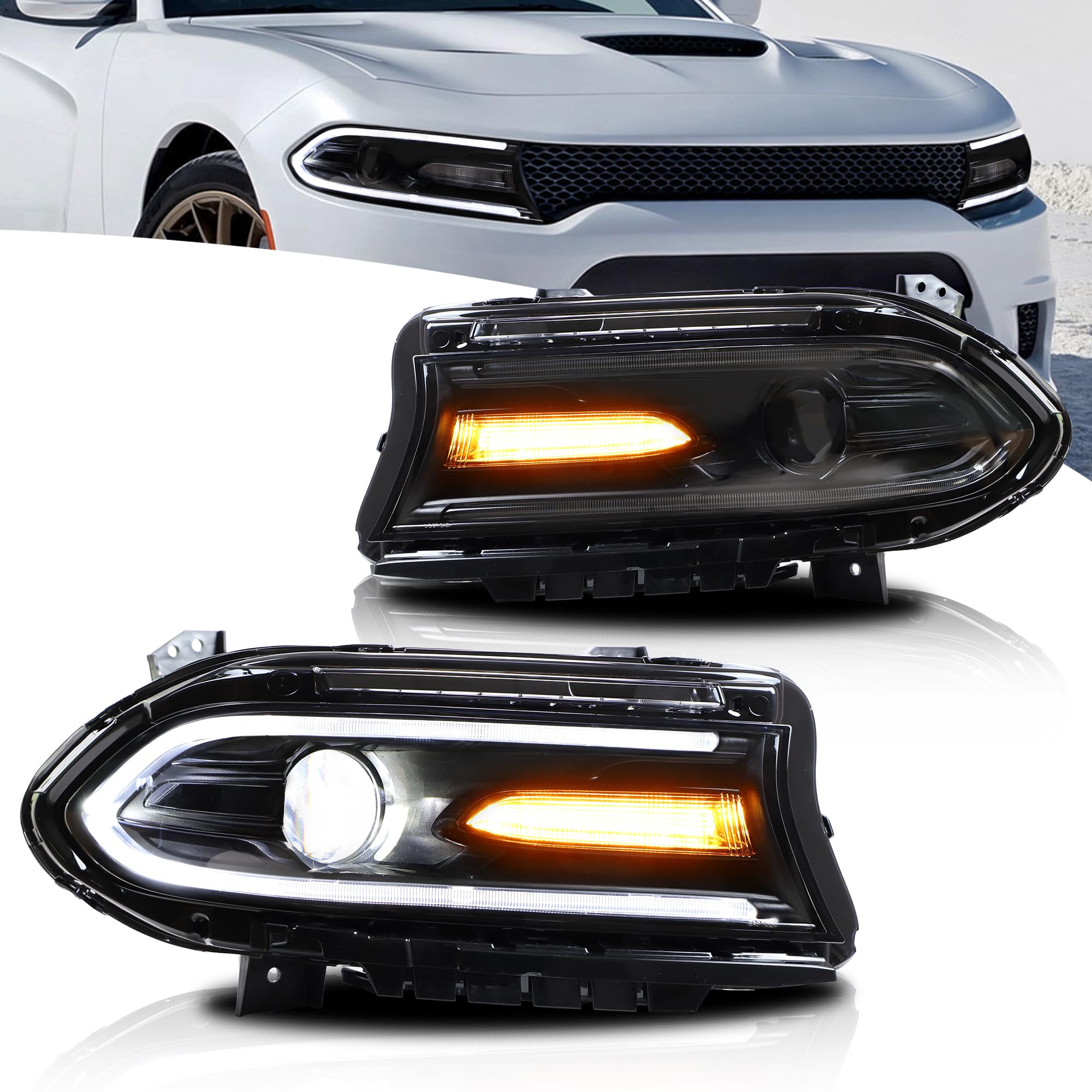VLAND Faros Delanteros LED para Charger halógeno 2015-2021, 1 juego (lado del conductor + pasajero)