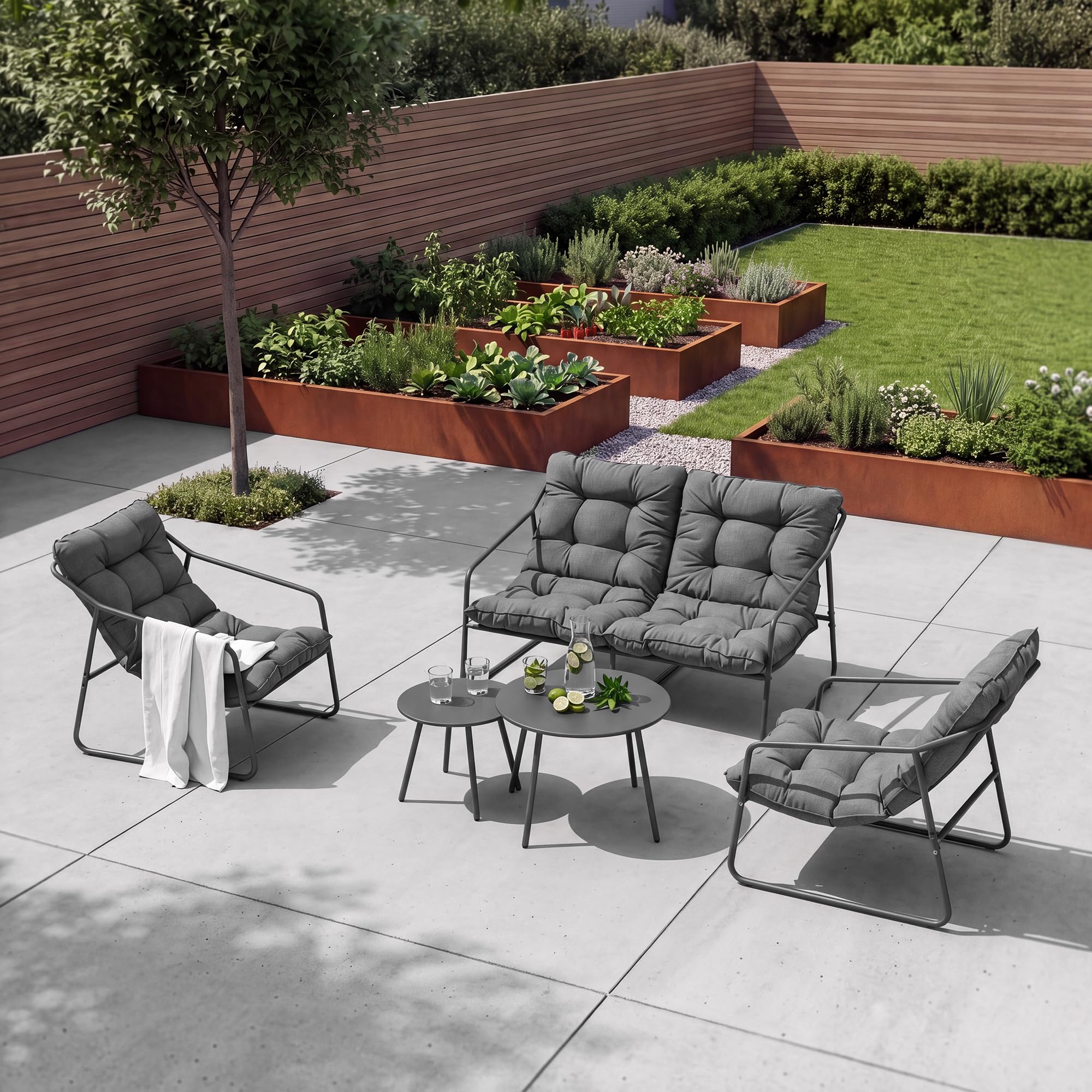 [en.casa] Set Salotto di 5 Mobili da Giardino Grigio Scuro