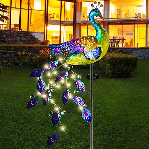 Miniatura 10 de DREAMSOUL Luces solares de metal de pavo real para jardín luces decorativas para estaca de jardín impermeable pavo real paisaje solar luces LED para