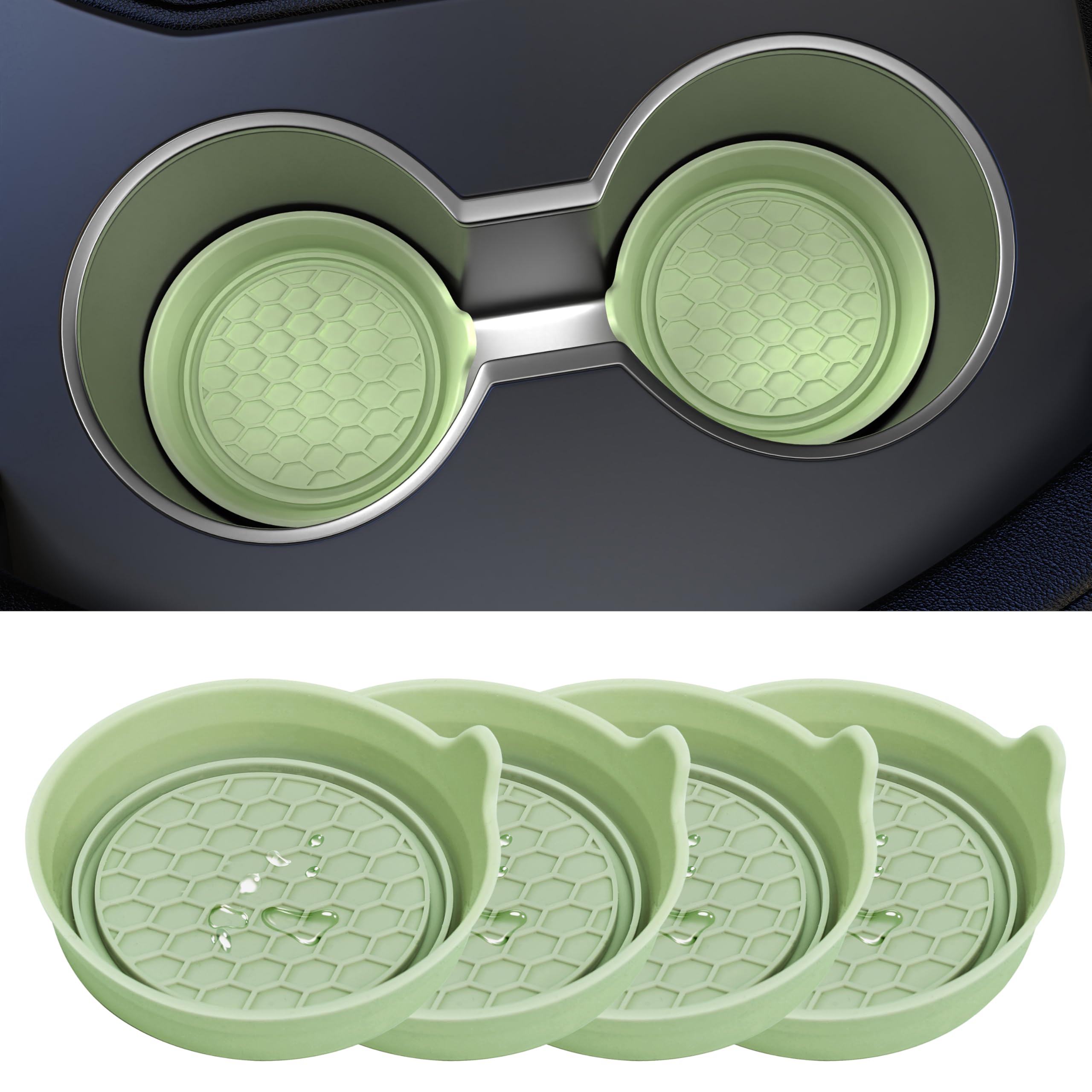 Amooca Car Cup Coaster Universal Automotive Waterproof Non-Slip Cup Holders Sift-Proof Spill Holder Car Interior Accessories 4 Pack Tea Green