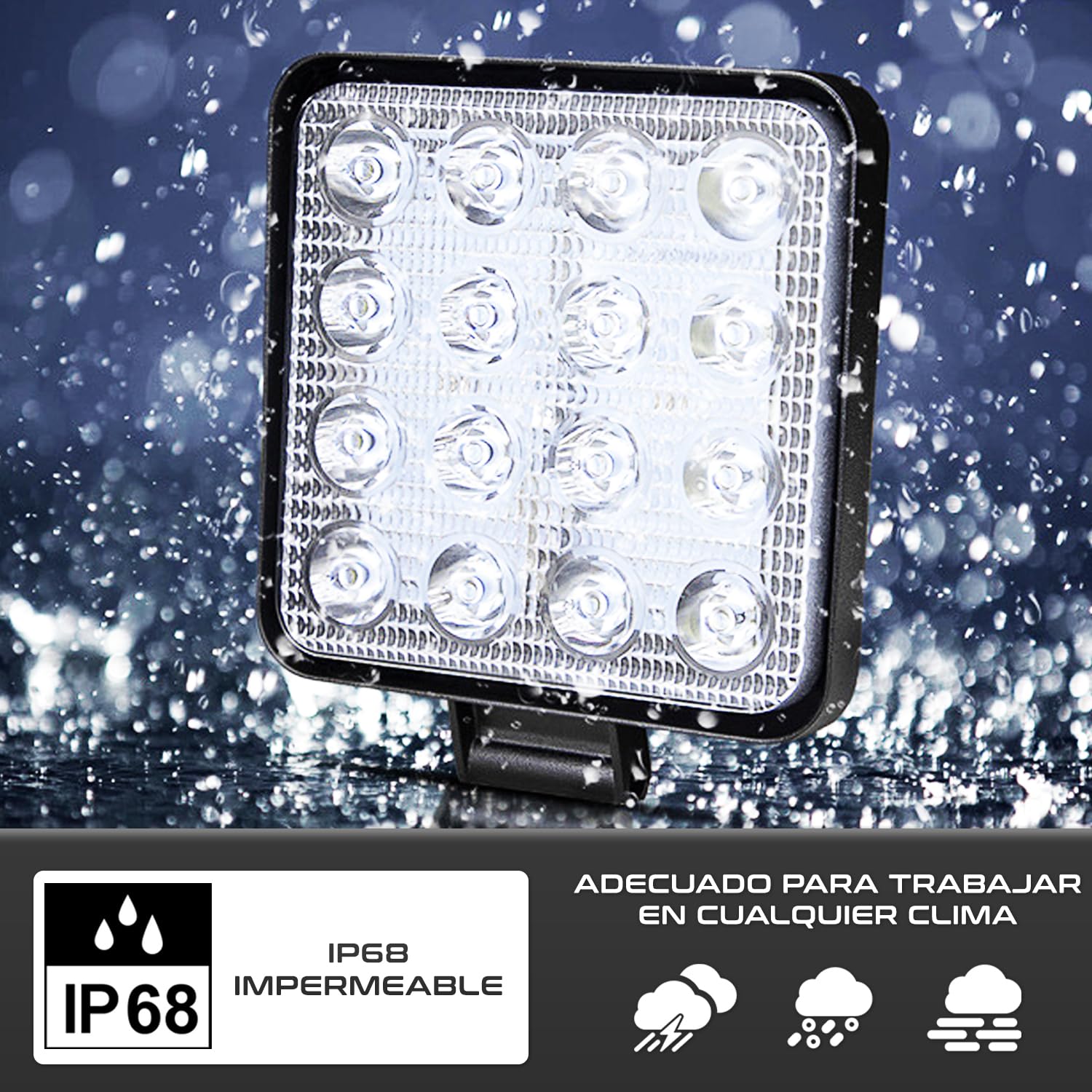 Foco led 12v 2 uds aluminio abs 48W 16 led 6500K 10.5 cms 4.21" faros 4x4 largo alcance