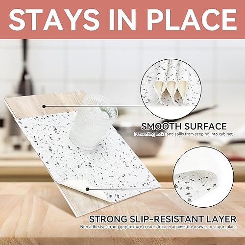 Miniatura 3 de RAY STAR Revestimiento para estantes, revestimiento de mármol de terrazo no adhesivo para cajón de despensa, agarre fuerte, antideslizante,