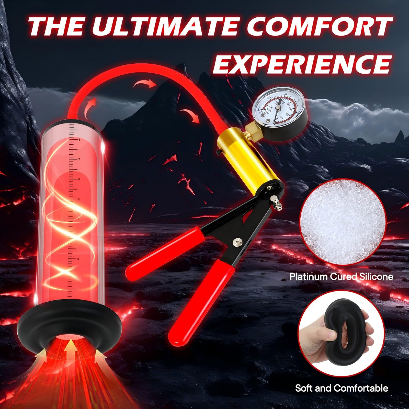 Pompes à Pénis Pompe Penis Manuelles avec Poignée en Métal Pompe a Penis avec Manomètre Pompe a Pénis pour Homme Vacuum Pompe à Pénis Transparentes avec Cadrans Agrandir Son Pénis (51mm)