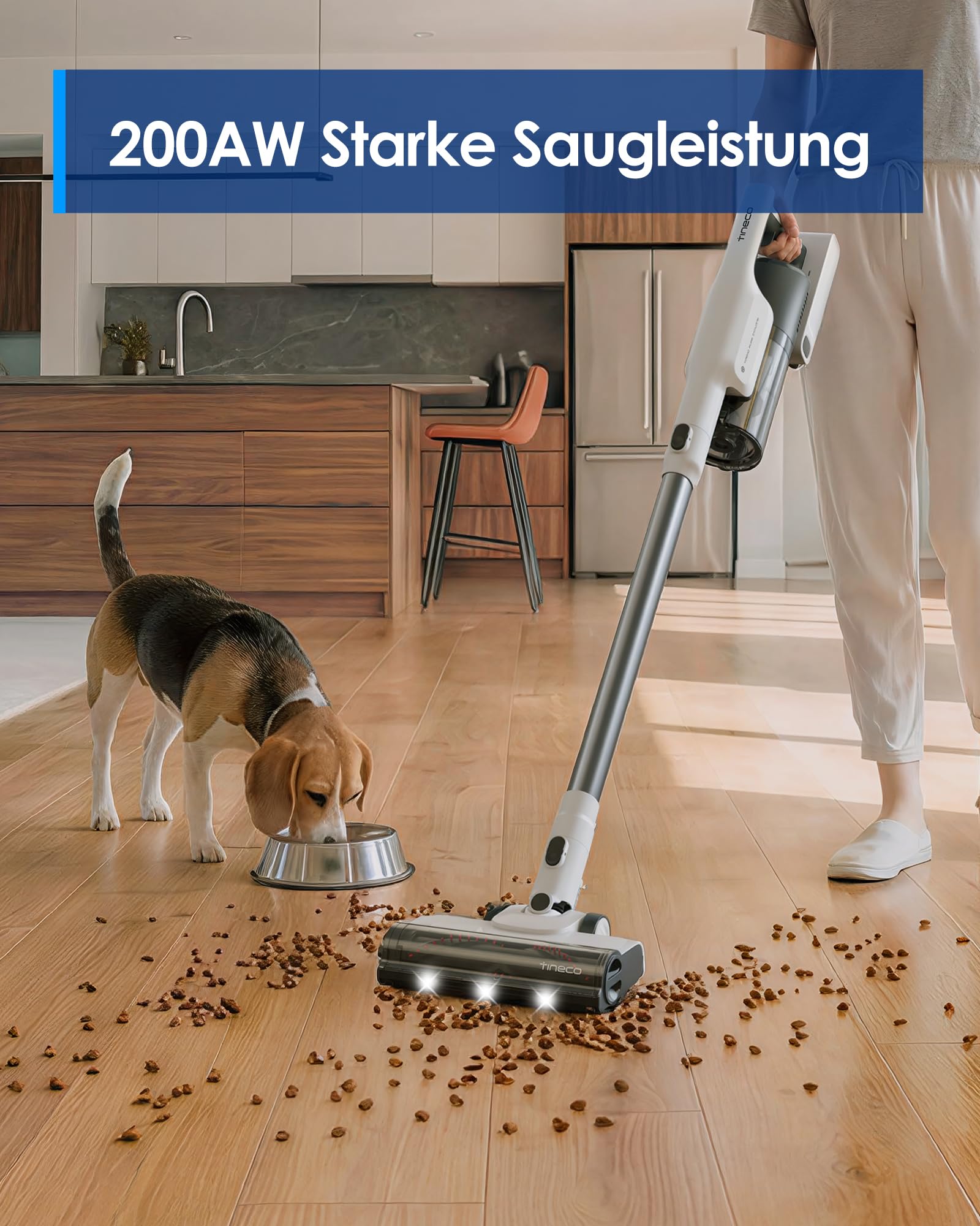 Tineco Pure ONE A25 Akku-Staubsauger, 200AW Starke Saugleistung, bis zu 60 Min Laufzeit, LED-Frontlicht, PureCyclone-Technologie, 6-stufiges Filtersystem