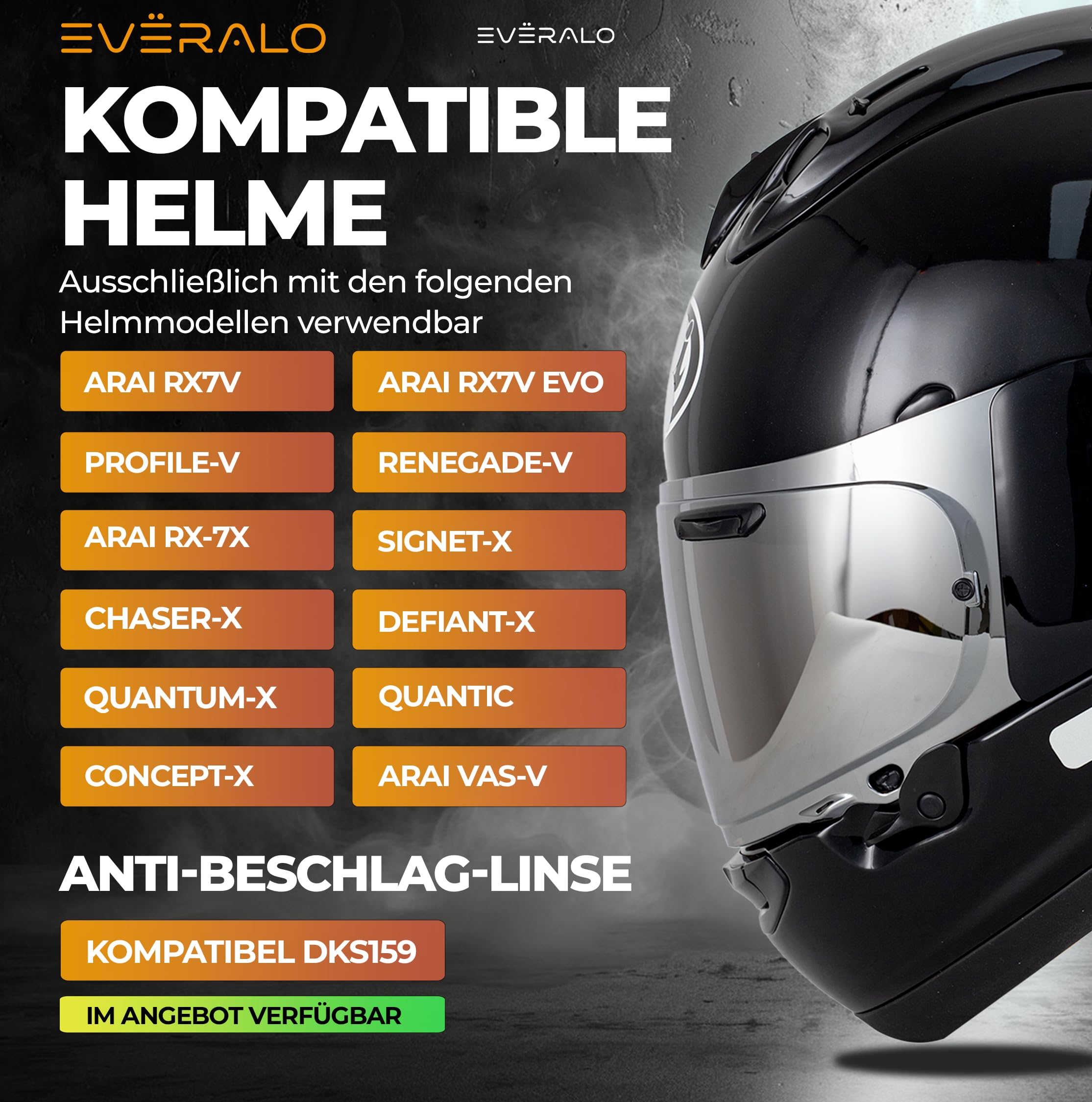 kompatibel mit Visier Arai Chaser X - Rx7v - Rx7x - Quantic - Quantum X - Concept X - Concept Xe - Renegade V - Profile V - Qv Pro - Vas V (Verspiegelt Chrom)