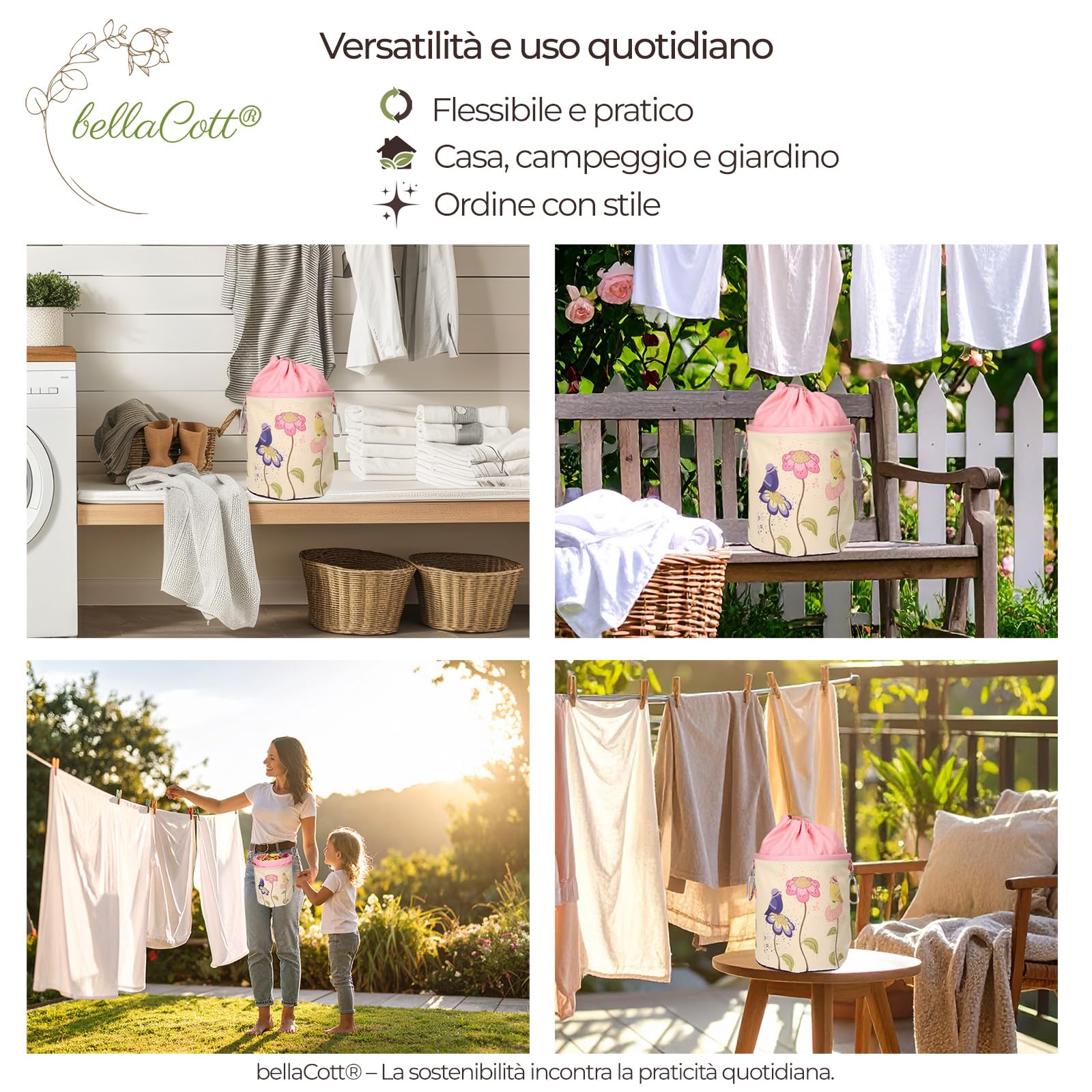 96 mollette colorate Softgrip antiscivolo, extra resistenti, con sacchetto per mollette bellaCott in cotone con motivo a fiori di uccello