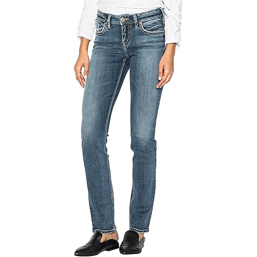 Silver Jeans Co. Women's Suki Mid Rise Curvy Fit Straight Leg Jeans