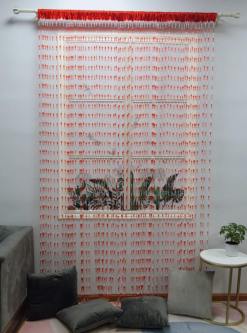 ZiDeTang Acrylic Beaded Door Curtain Décor Tassel Room Divider Curtain (Red, 300cm by 250cm)