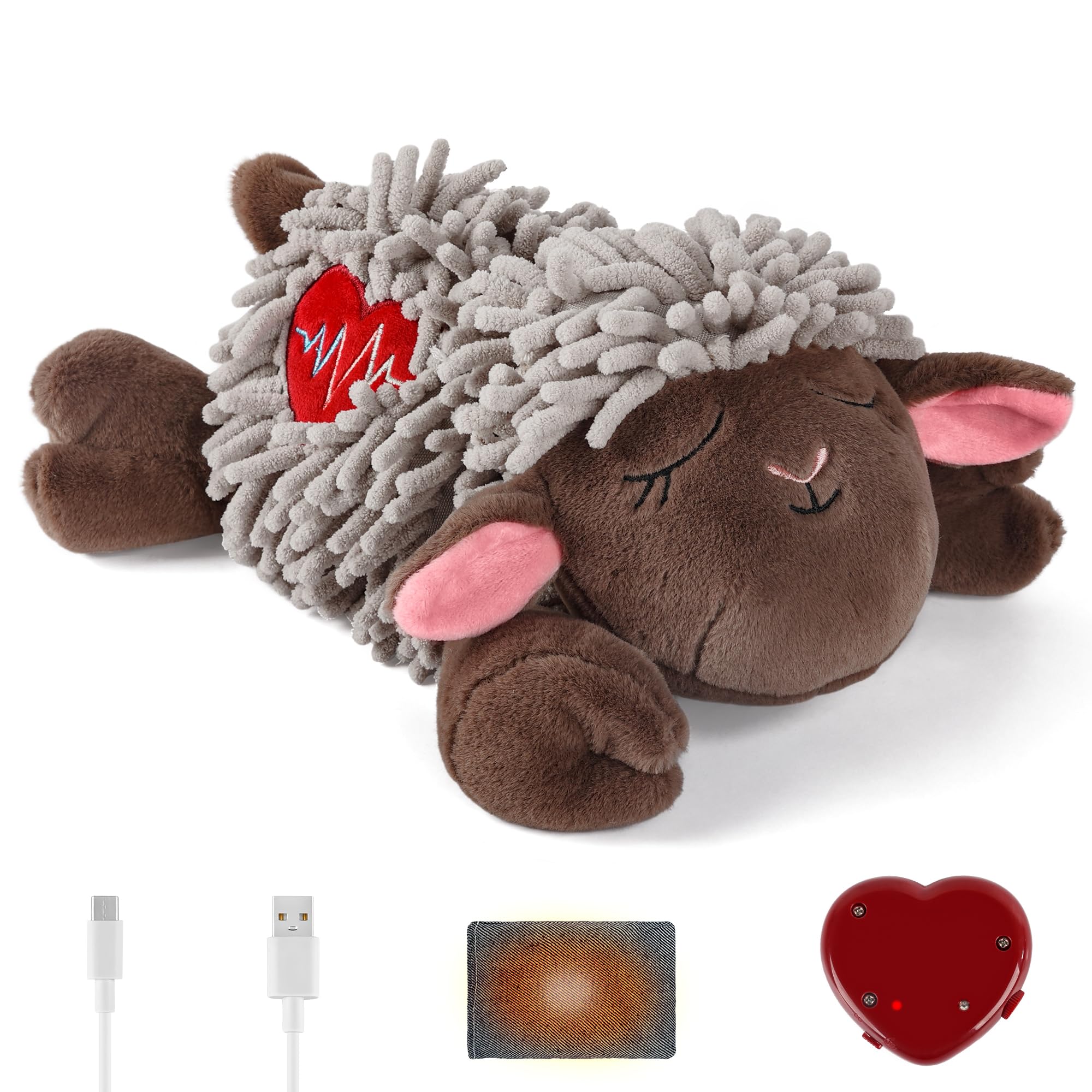 ALL FOR PAWS Snuggle Sheep Heart Beat Dog Toy for Puppies with Variable Speed Timed Heartbeat & Heat Pack, Dog Heartbeat Comforter for Separation Anxiety, Ultra-Soft Fluffy Comfort Toy
