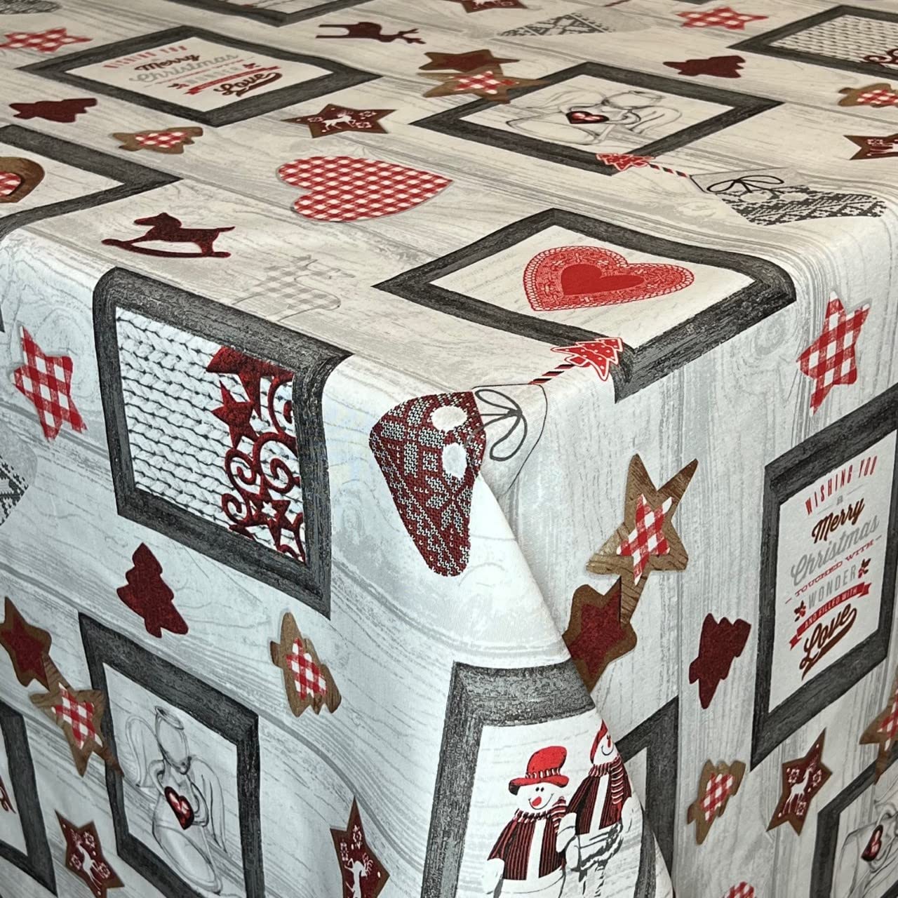 AURE 60502 - Nappe de Noël en jacquard - En coton enduit - Rectangulaire - Ronde - Ovale - 140 x 220 cm