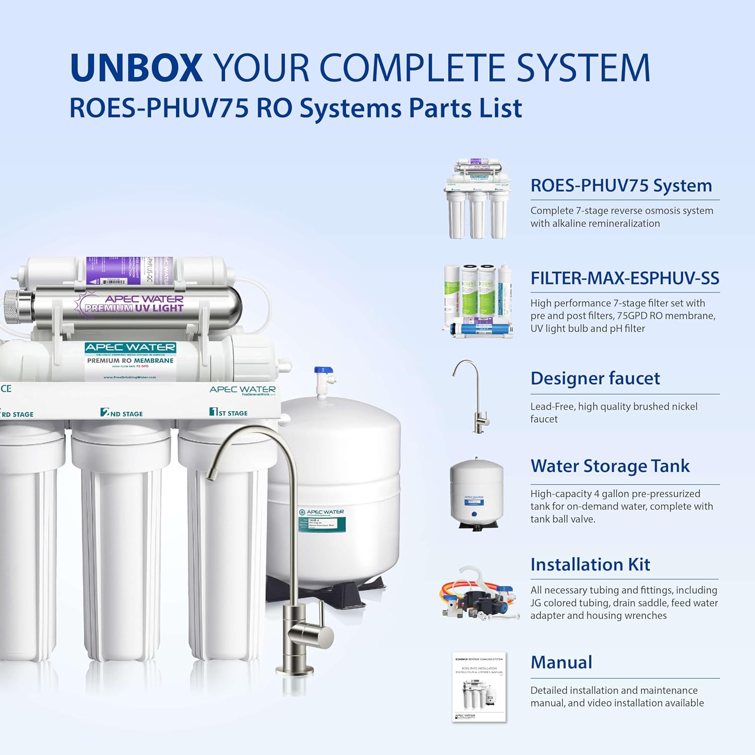 Essence Series 7-Stage Alkaline Mineral UV Reverse Osmosis System