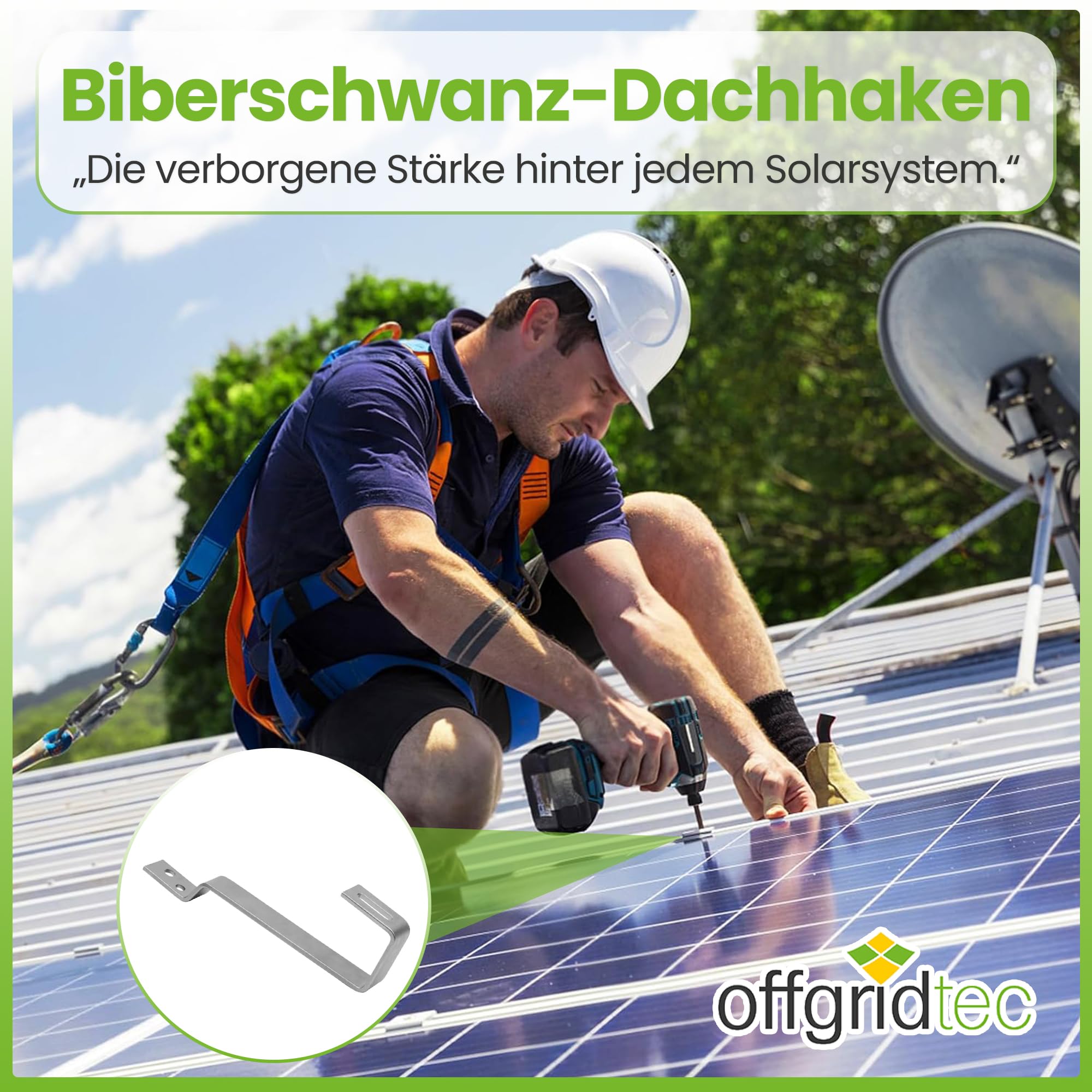 Offgridtec Biberschwanz-Dachhaken, Edelstahl A2, 5mm schwere Montagehalterungen für Solarpanels auf Biberschwanzziegeldächern, kompatibel mit 4x4cm Solar-Profilschienen (10 Stück)
