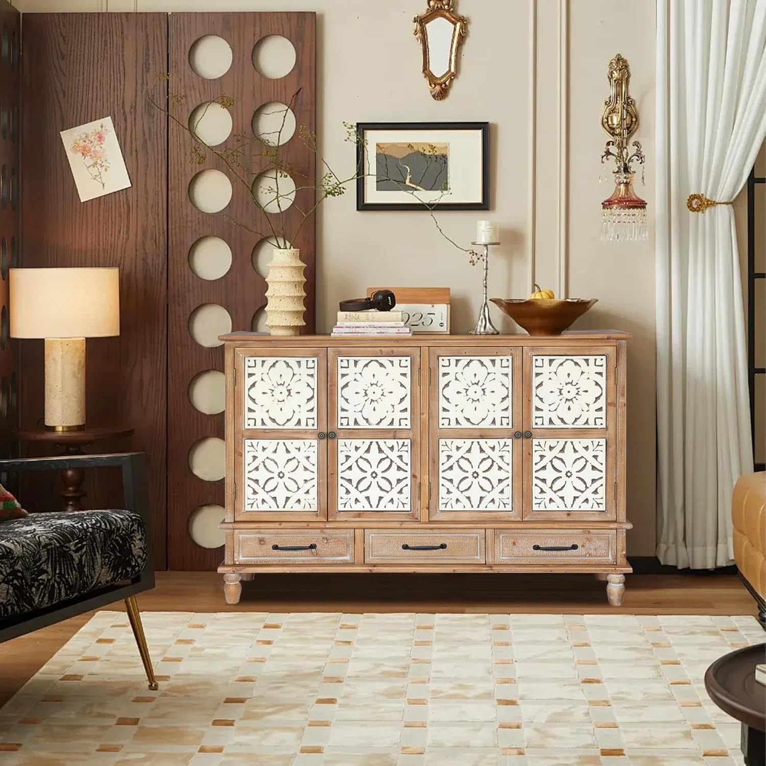 Chic French Country Buffet Cabinet with Rustic Charm and Ample Storage