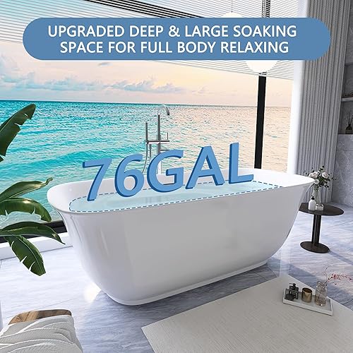 Miniatura 2 de Bañera independiente de 67 pulgadas, bañera independiente de acrílico puro, elegante y contemporánea, con certificación cUPC SY6270 (blanco