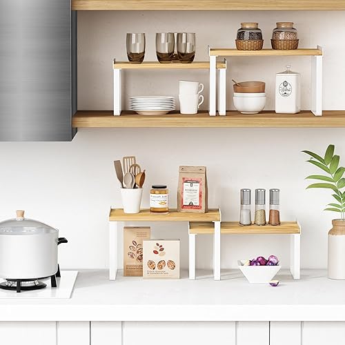 Miniatura 2 de Juego de 4 estantes organizadores de armario de cocina, organizador apilable de encimera para encimera de cocina, organizadores de esquina y estante