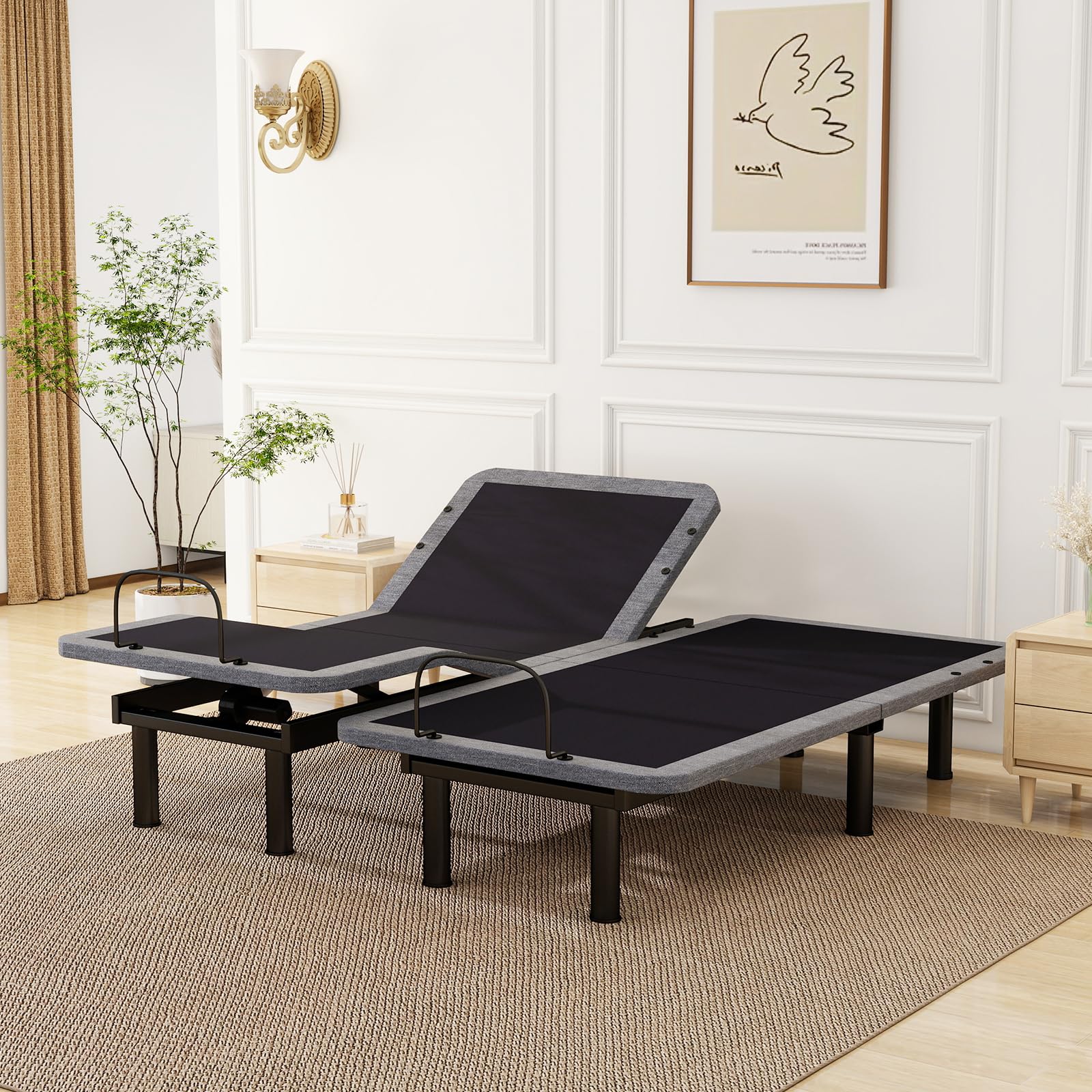 Split King Adjustable Beds with Thickened Frame, Adjustable Bed Frame with with Wireless Remote, Separate Head/Foot Lift, Massage, Zero Gravity,USB