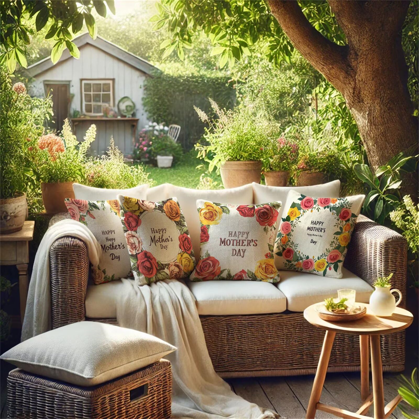 Festa della mamma Cuscini per Divano Esterno Giardino Rosa Cuscini 70x70cm Grandi Copricuscini per Divani Impermeabili Linoi Cushion Covers per Interno/Esterno Balcone Estate Regalo,Set di 4 BZ-8