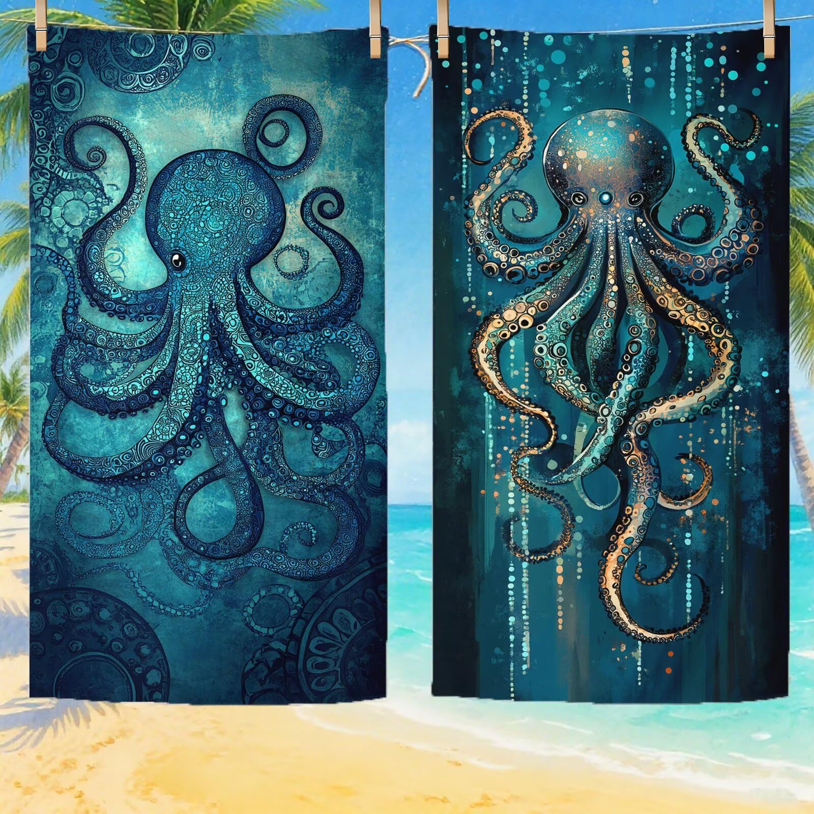 Mikrofaser Strandtuch 180x100 cm, Strandtuch Oktopus Sandfrei, Schnelltrocknendes und Strand Sonnenschutz Funktion Mikrofaser Handtuch groß für Badezimmer Strand Schwimmen Camping Strand Zubehör Q-309