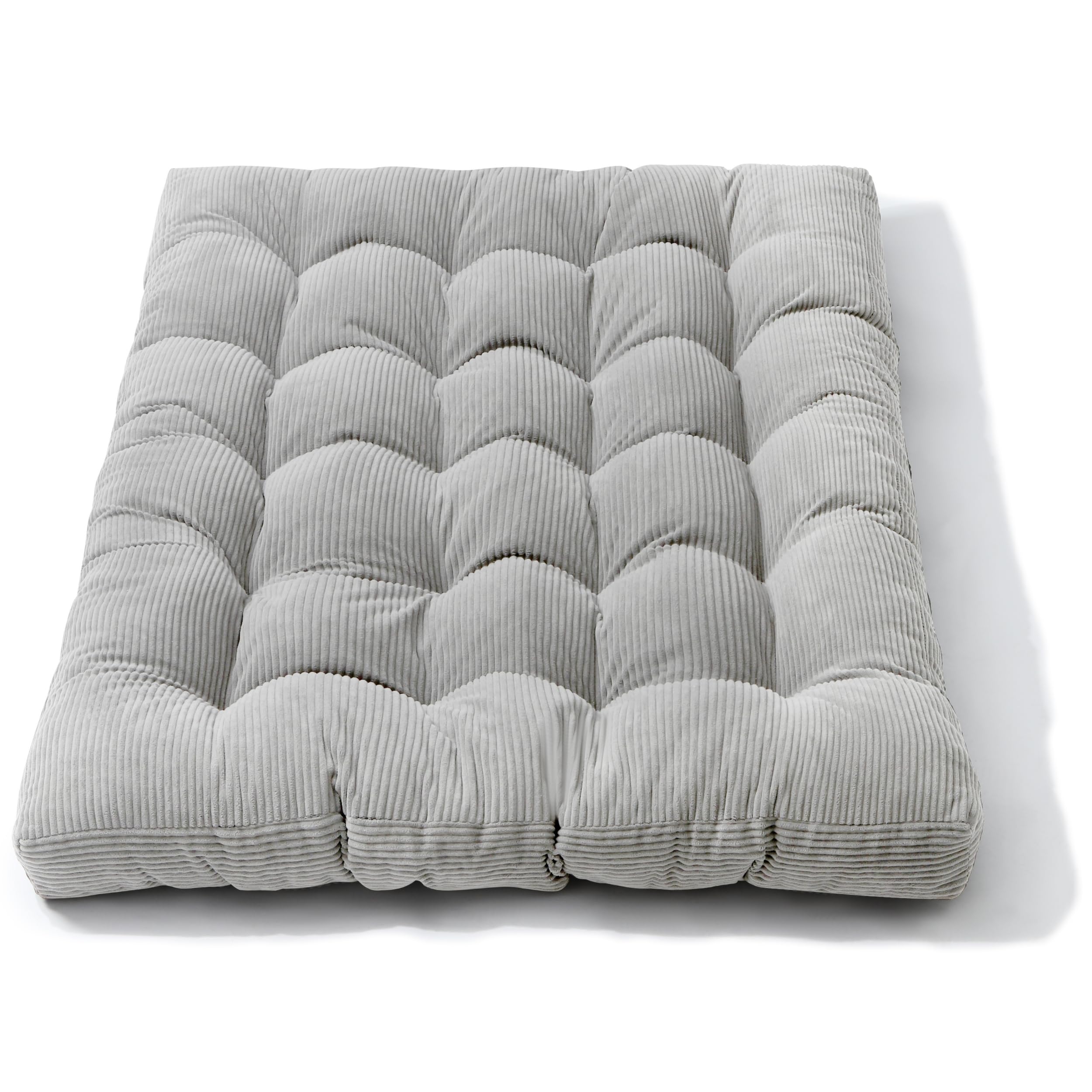bananair - Futon 2 Places Épais & Confortable, Rembourrage en Mousse - Tissu en Velours Côtelé, Doux & Élégant - Sangles Incluses, Matelas de Sol Pliable Pratique (160x200 cm, Gris Clair)