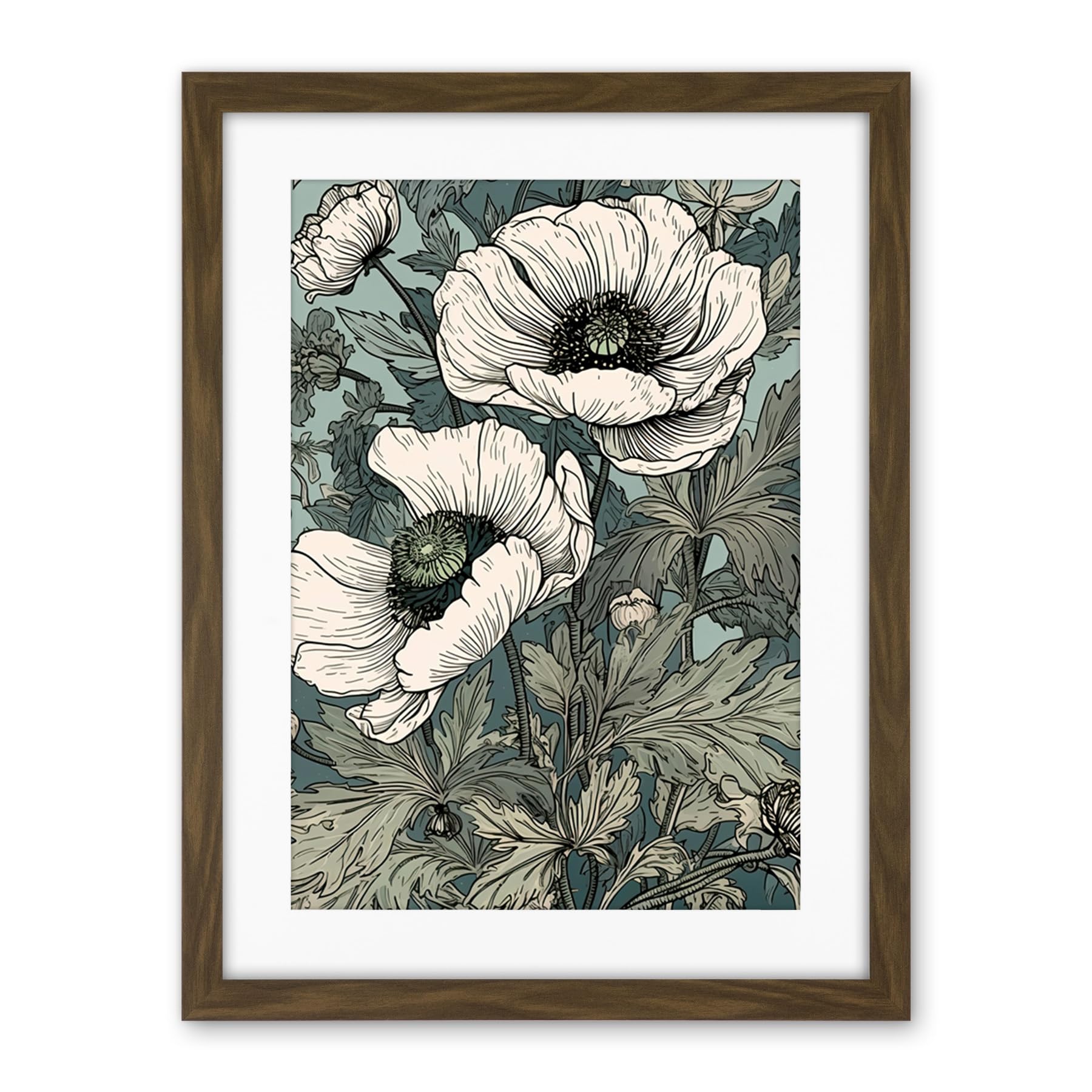 Artery8 Pastel Colour White Anemone Flower Bloom Field Artwork Framed Wall Art Print 18X24 Inch