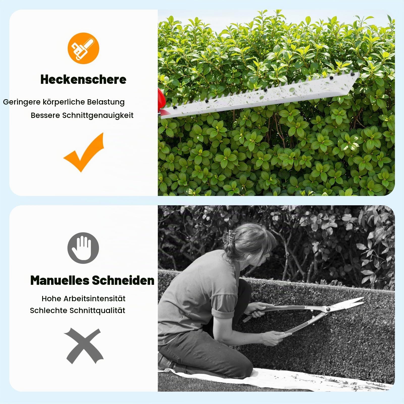 Benzin Heckenschere, 70cm Schnittlänge | 2-Takt | 23ccm Hubraum | Einzelklinge | Gartenbuschtrimmer