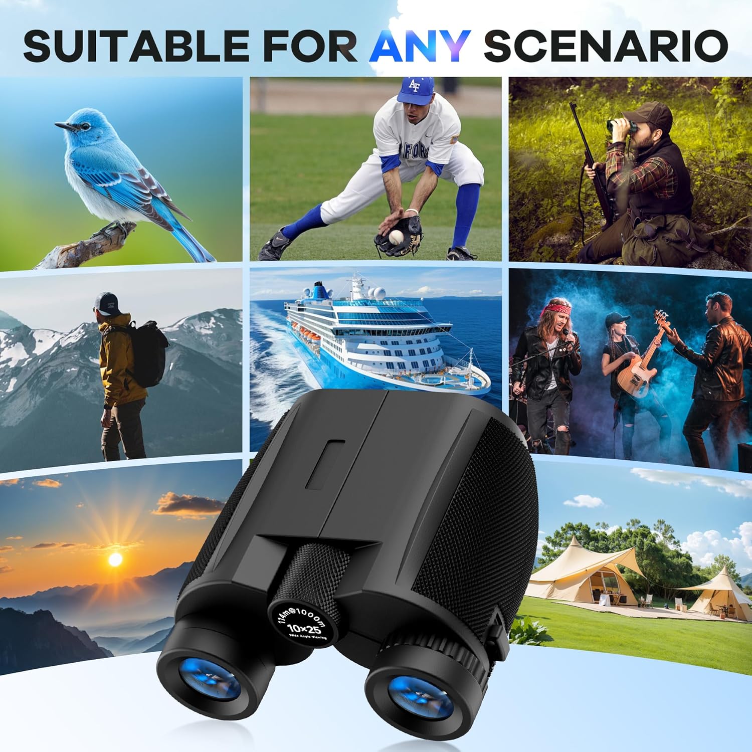 Leacco 10x25 Compact Binoculars for Adults and Kids, Large View Waterproof Small Binoculars with Low Light Vision BAK4 Prism FMC Lens for Cruise Ship Bird Watching Travel Hunting, Black - Image 8