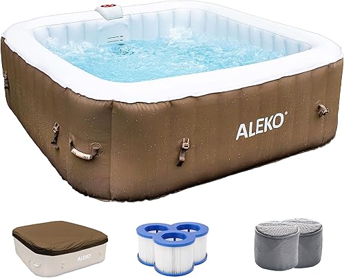 ALEKO Spa inflable para bañera de hidromasaje Burbuja de chorro personal de alta potencia 250 galones marrón y blanco HTISQ6BRWH
