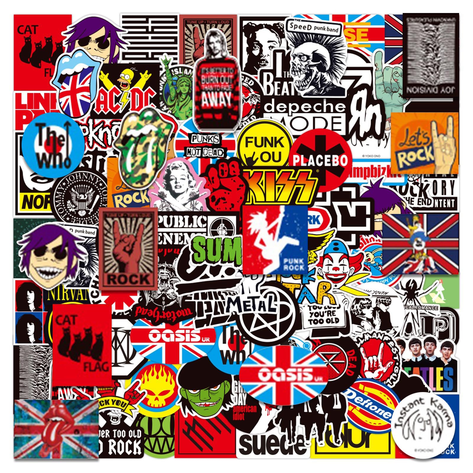Rock and Roll Music Stickers, 100Pcs Trendy Music Band Stickers Packs for Classic Rock Guitar Sticker for Adults Vinyl Waterproof Decals Fashion Hip-Hop Decals Graffiti Sticker for Teens Adults